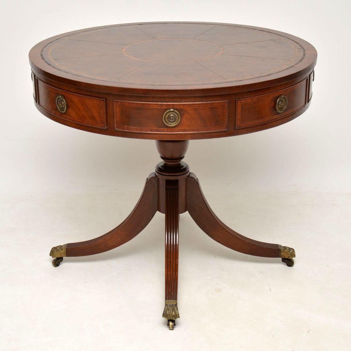antique drum table with leather top