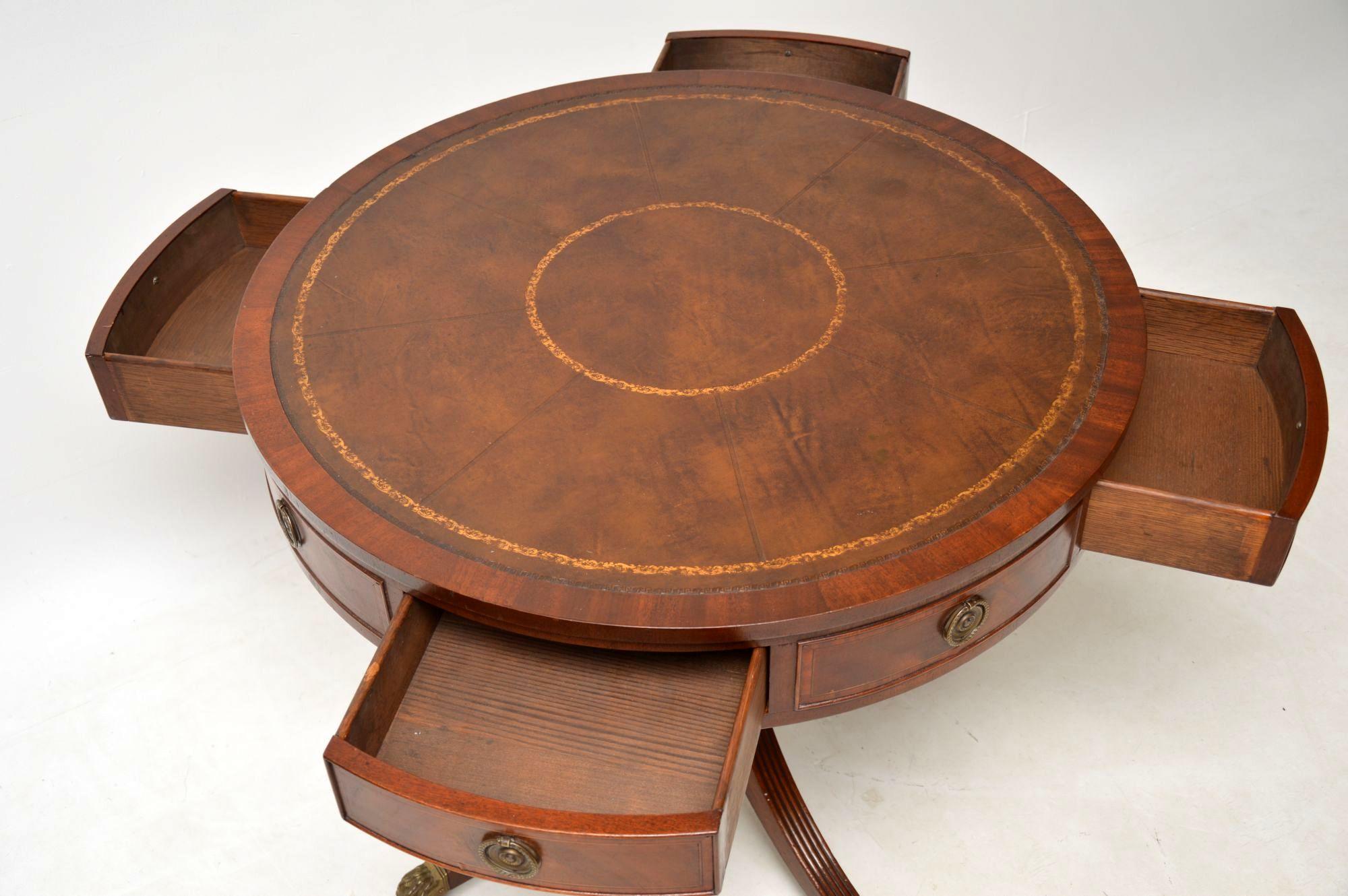 Regency Antique Mahogany Leather Top Drum Table