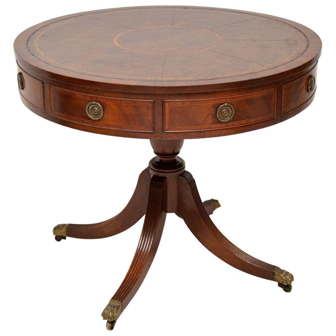 Antique Mahogany Leather Top Drum Table
