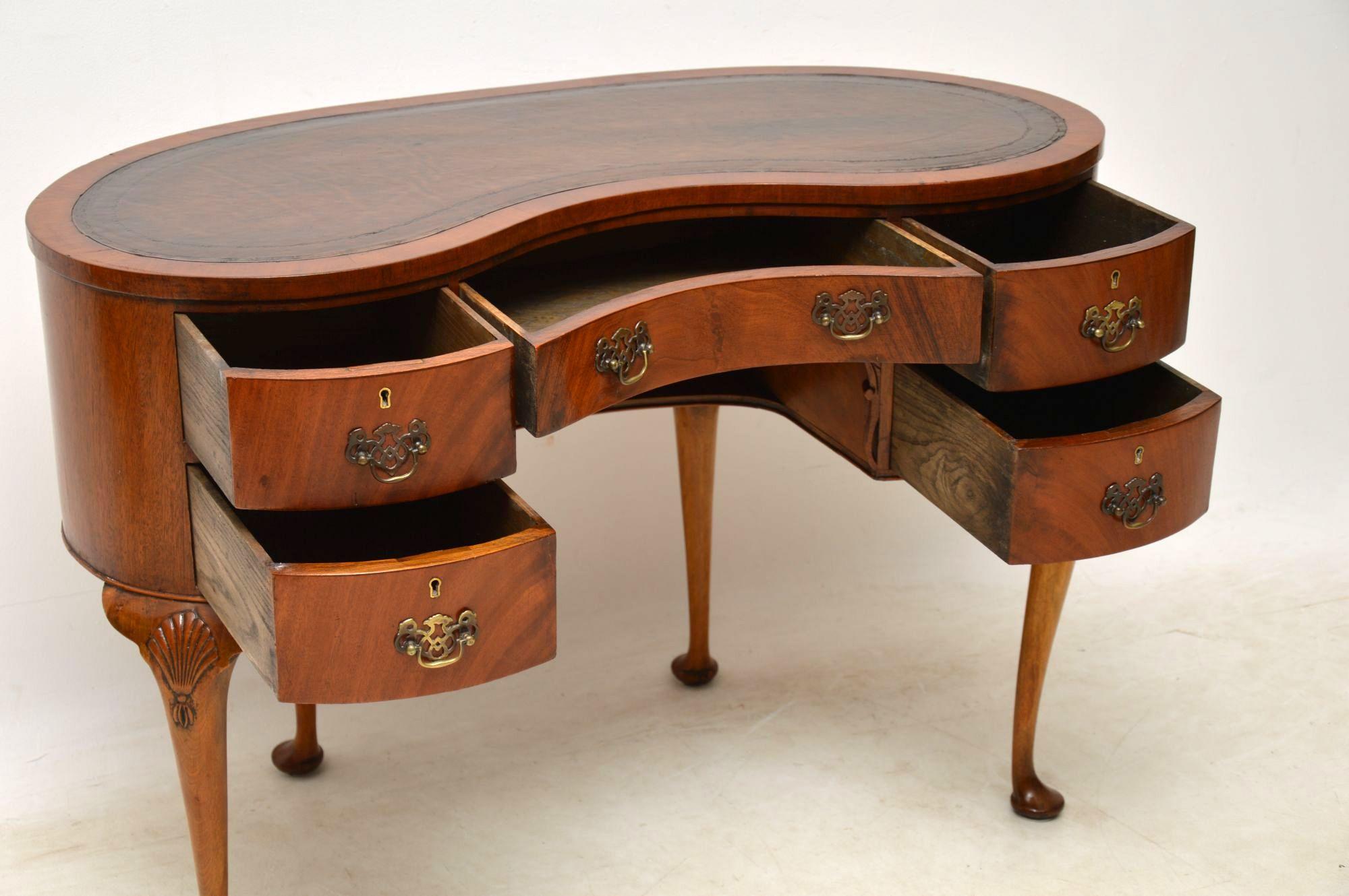 English Antique Mahogany Leather Top Kidney Desk