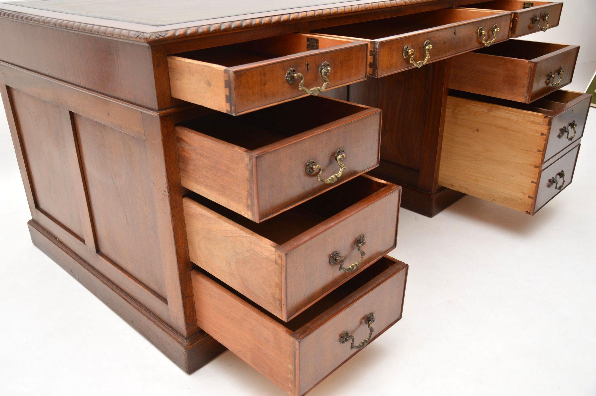 Antique Mahogany Leather Top Pedestal Desk 2