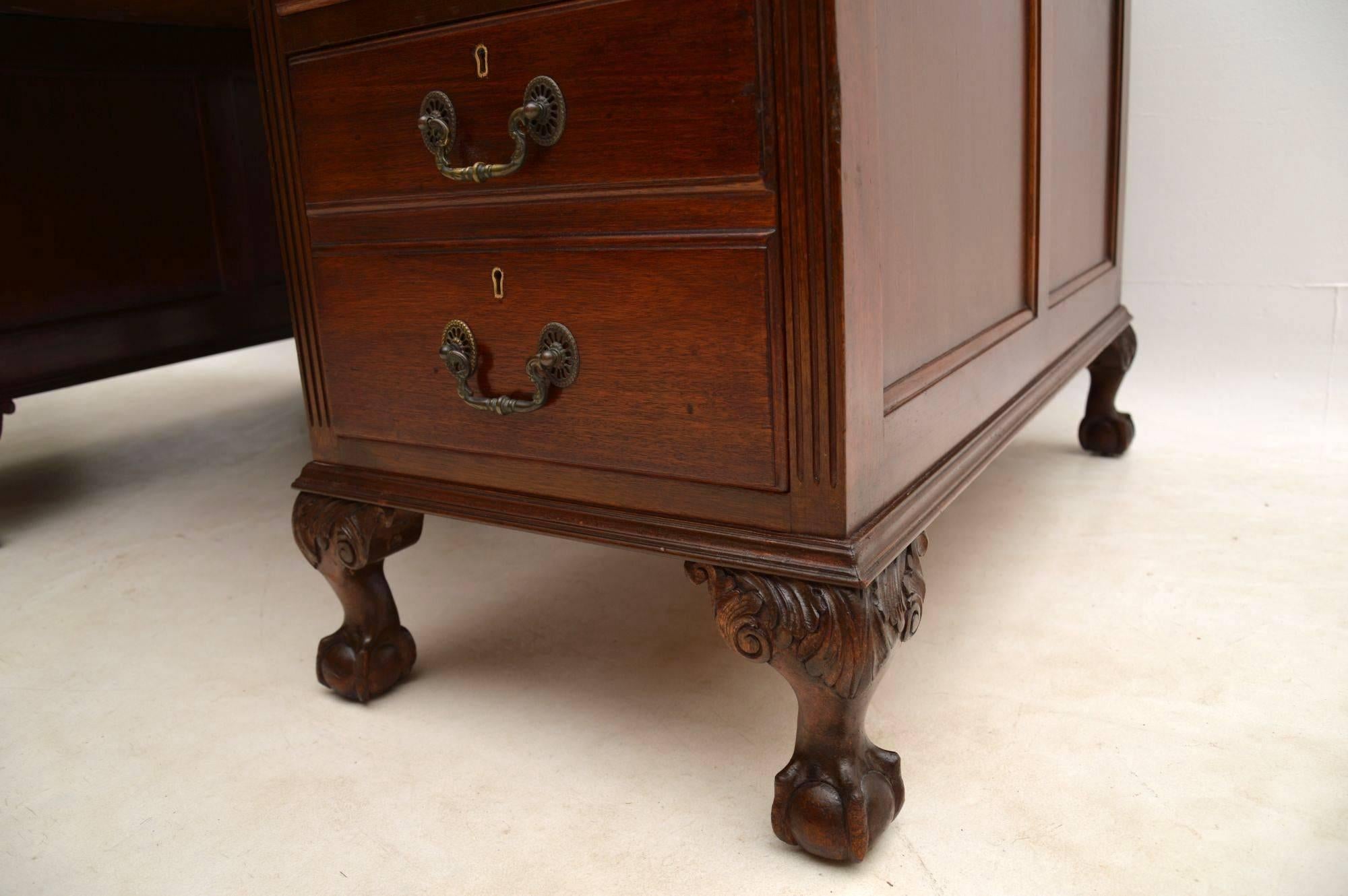 Antique Mahogany Leather Top Pedestal Desk 6