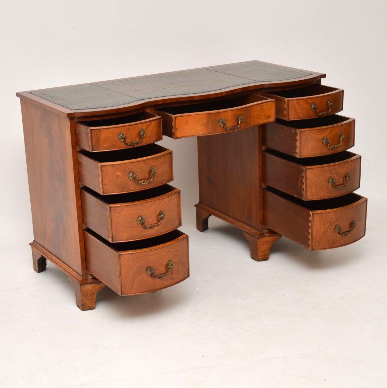 Regency Antique Mahogany Leather Top Pedestal Desk