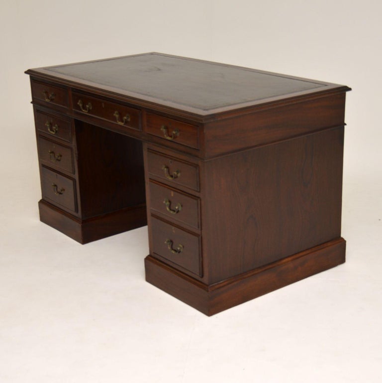 Antique Mahogany Leather Top Pedestal Desk at 1stDibs