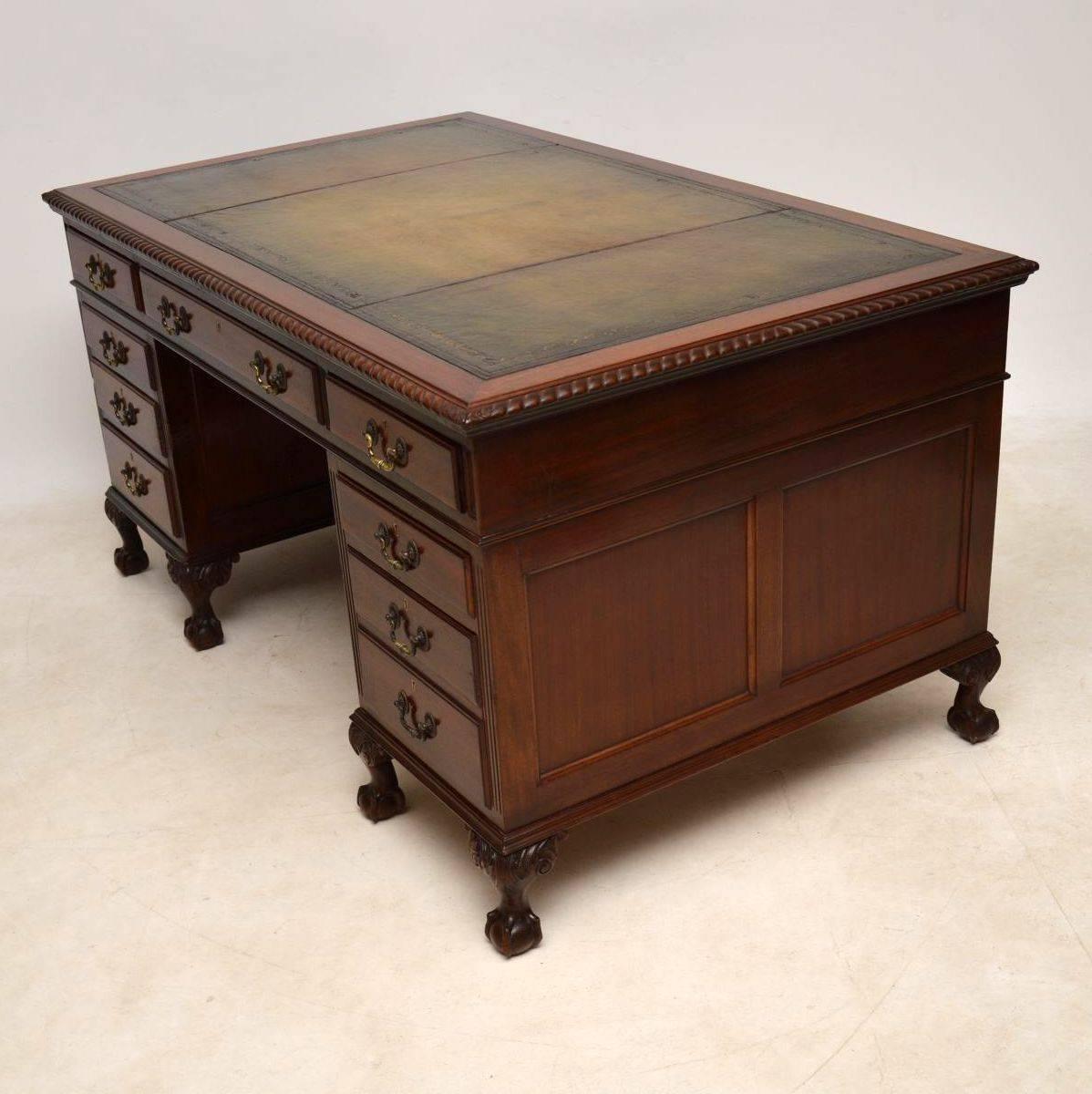 Late 19th Century Antique Mahogany Leather Top Pedestal Desk