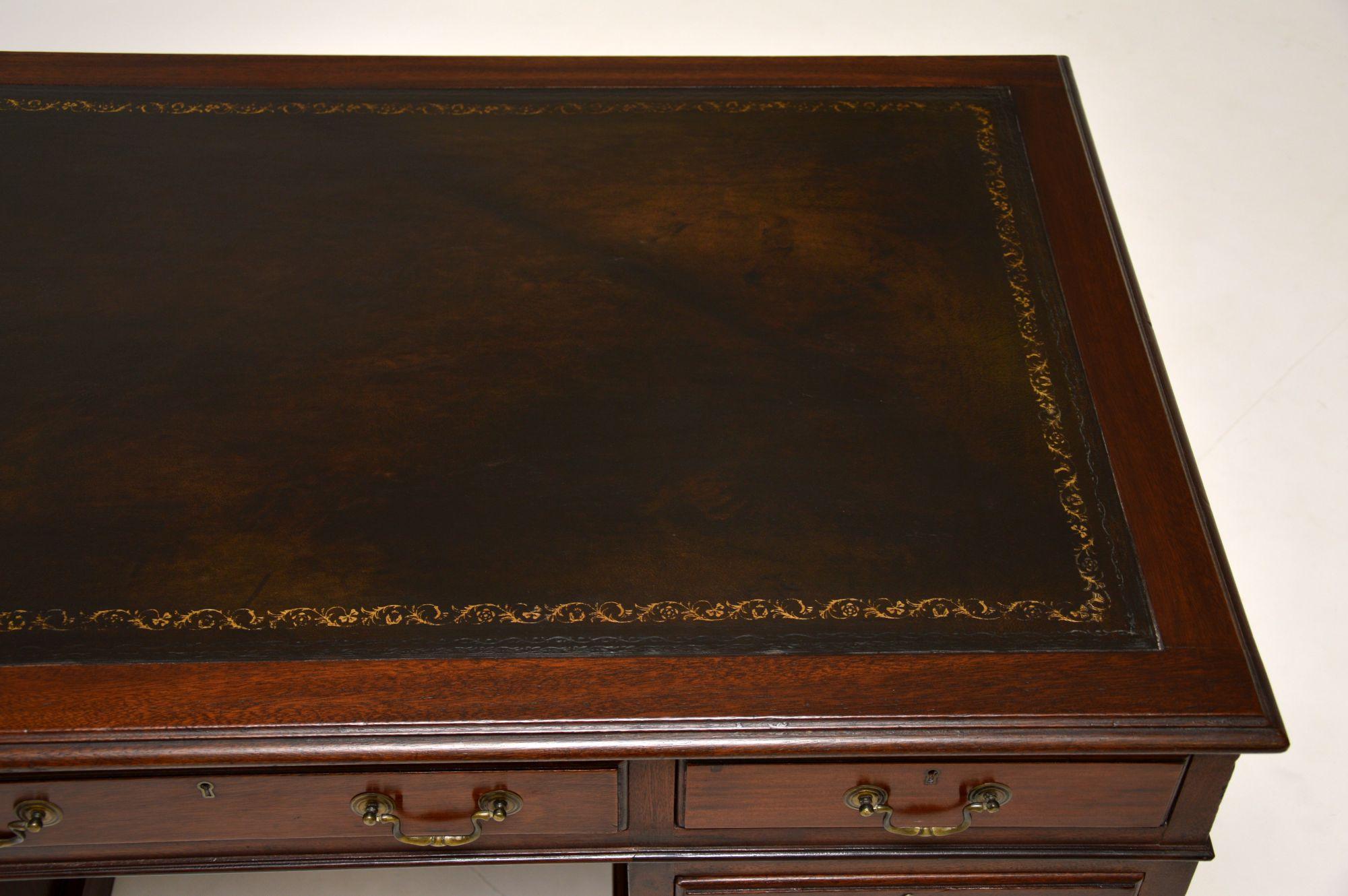 Early 20th Century Antique Mahogany Leather Top Pedestal Desk