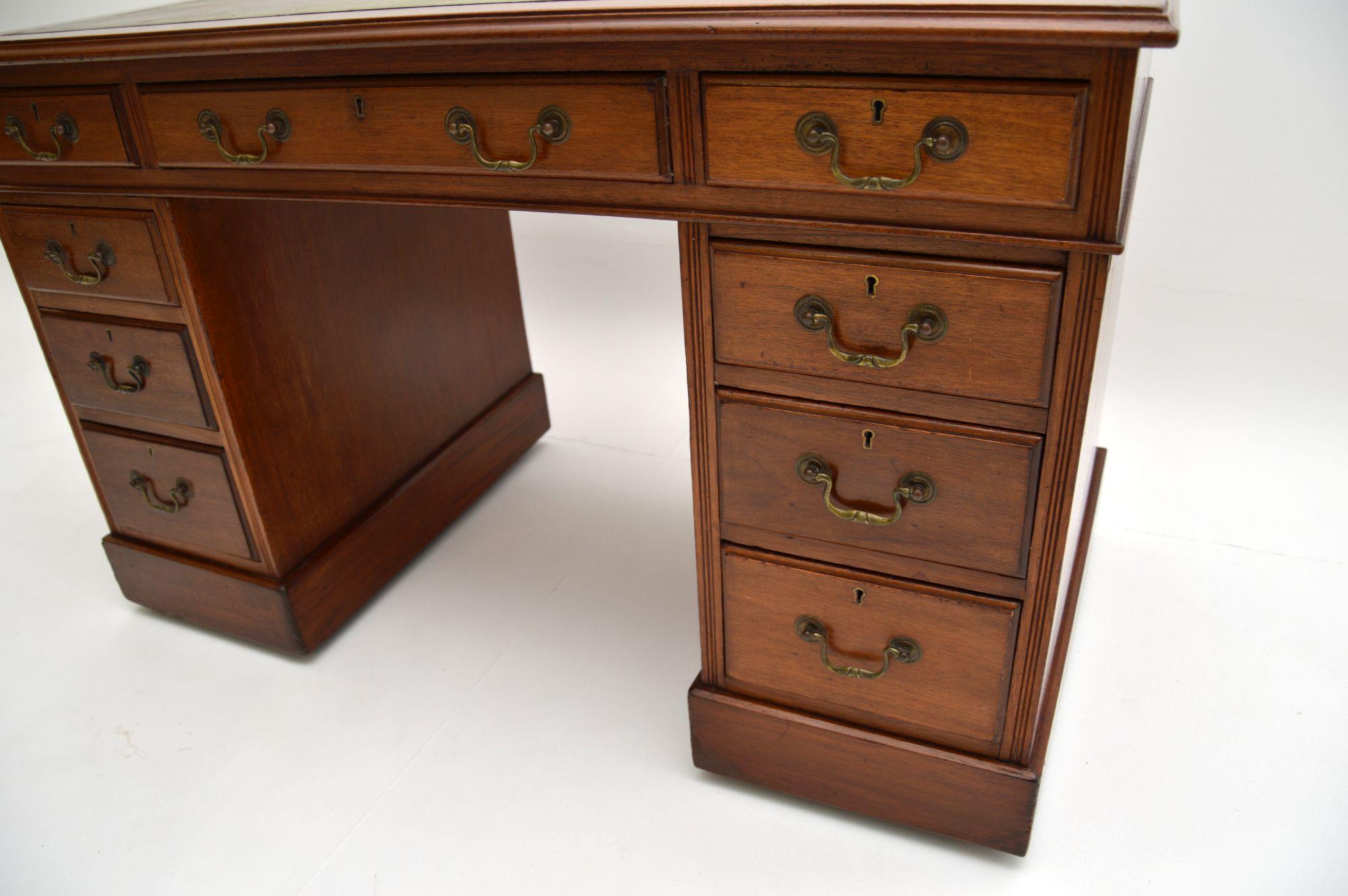 19th Century Antique Mahogany Leather Top Pedestal Desk
