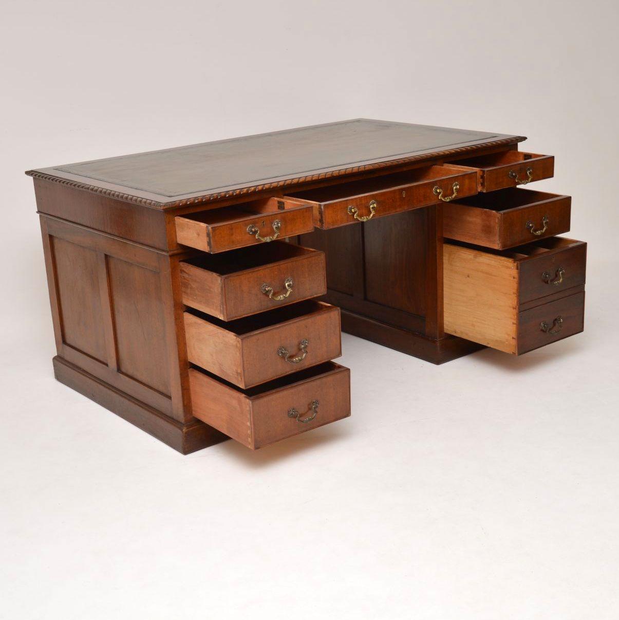 Antique Mahogany Leather Top Pedestal Desk 1
