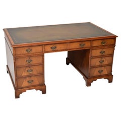 Antique Mahogany Leather Top Pedestal Desk