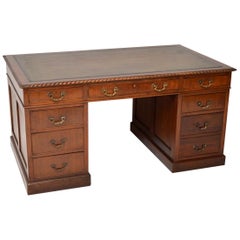 Antique Mahogany Leather Top Pedestal Desk