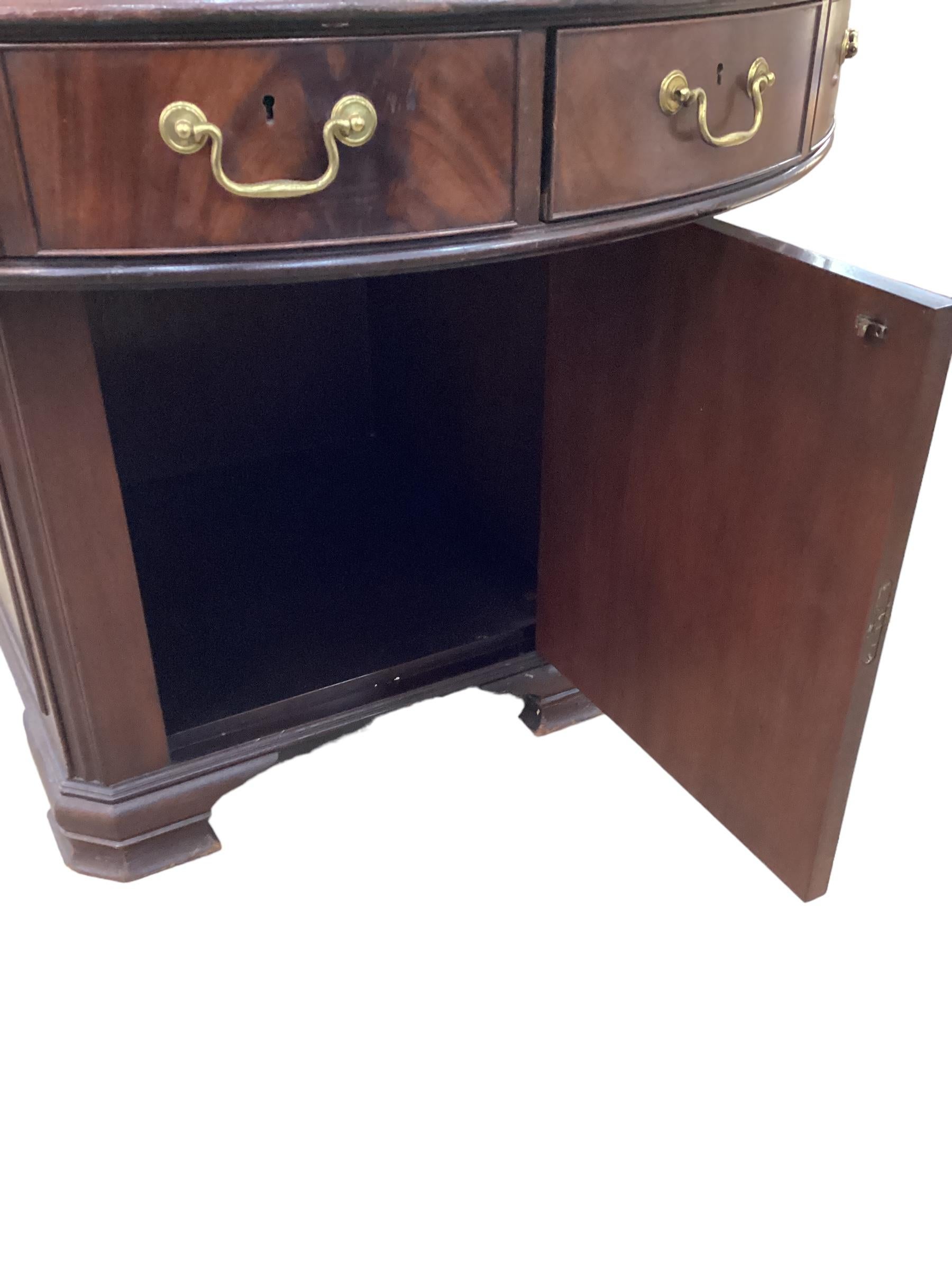 Antique Mahogany Leather Top Rent Drum Table  In Good Condition For Sale In Chapel Hill, NC