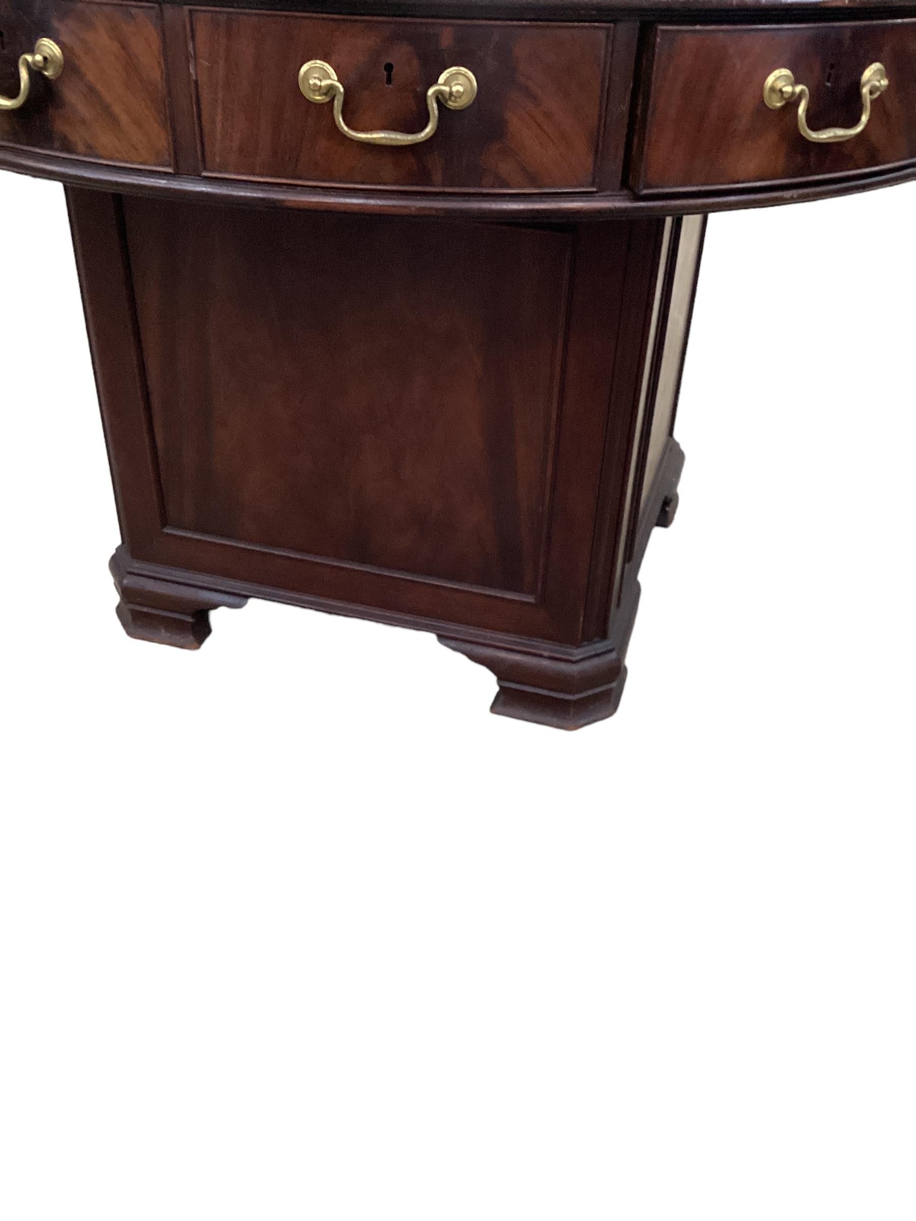 Brass Antique Mahogany Leather Top Rent Drum Table  For Sale