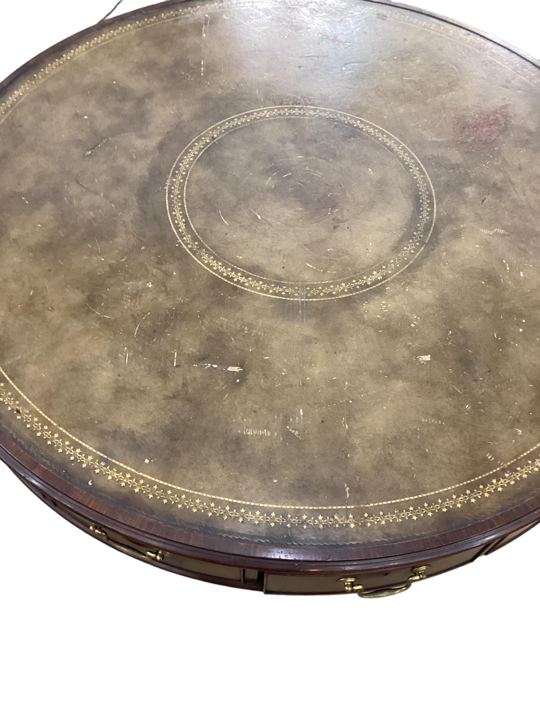 Antique Mahogany Leather Top Rent Drum Table  For Sale 1