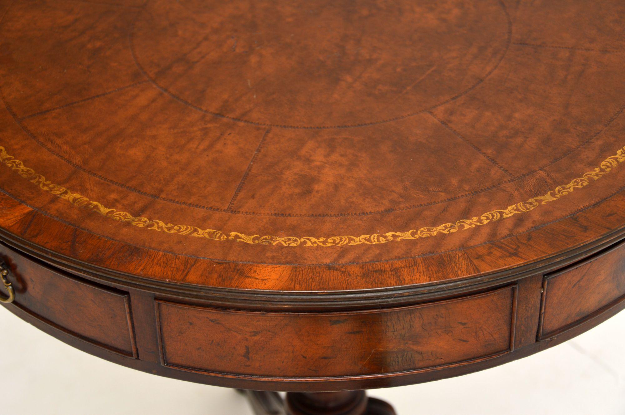 English Antique Mahogany Leather Top Revolving Drum Table