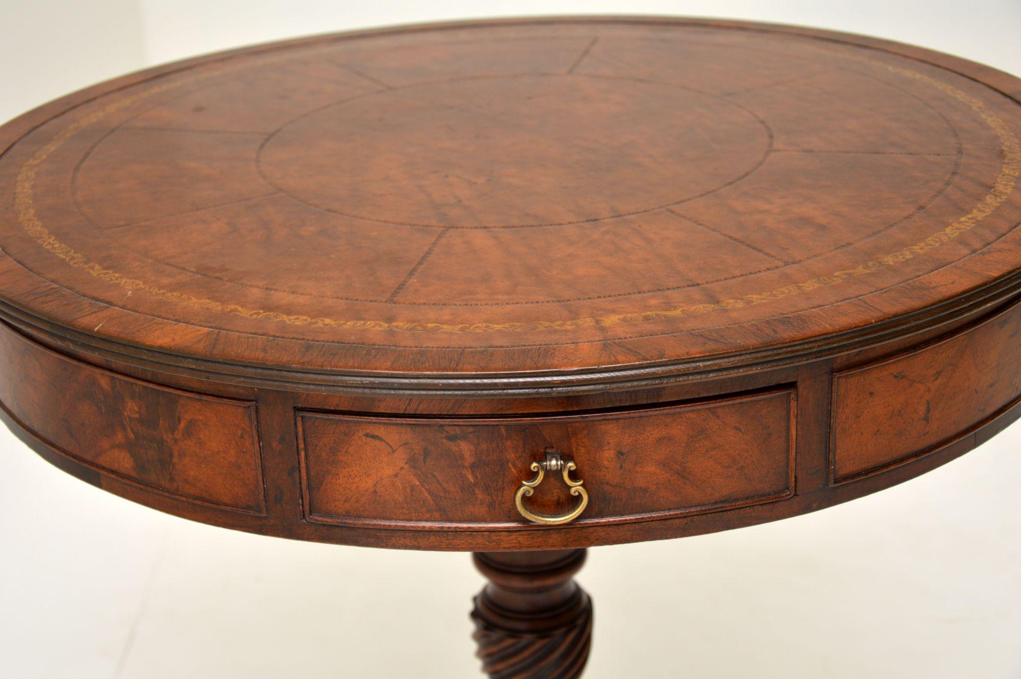 Early 20th Century Antique Mahogany Leather Top Revolving Drum Table