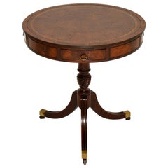 Antique Mahogany Leather Top Revolving Drum Table
