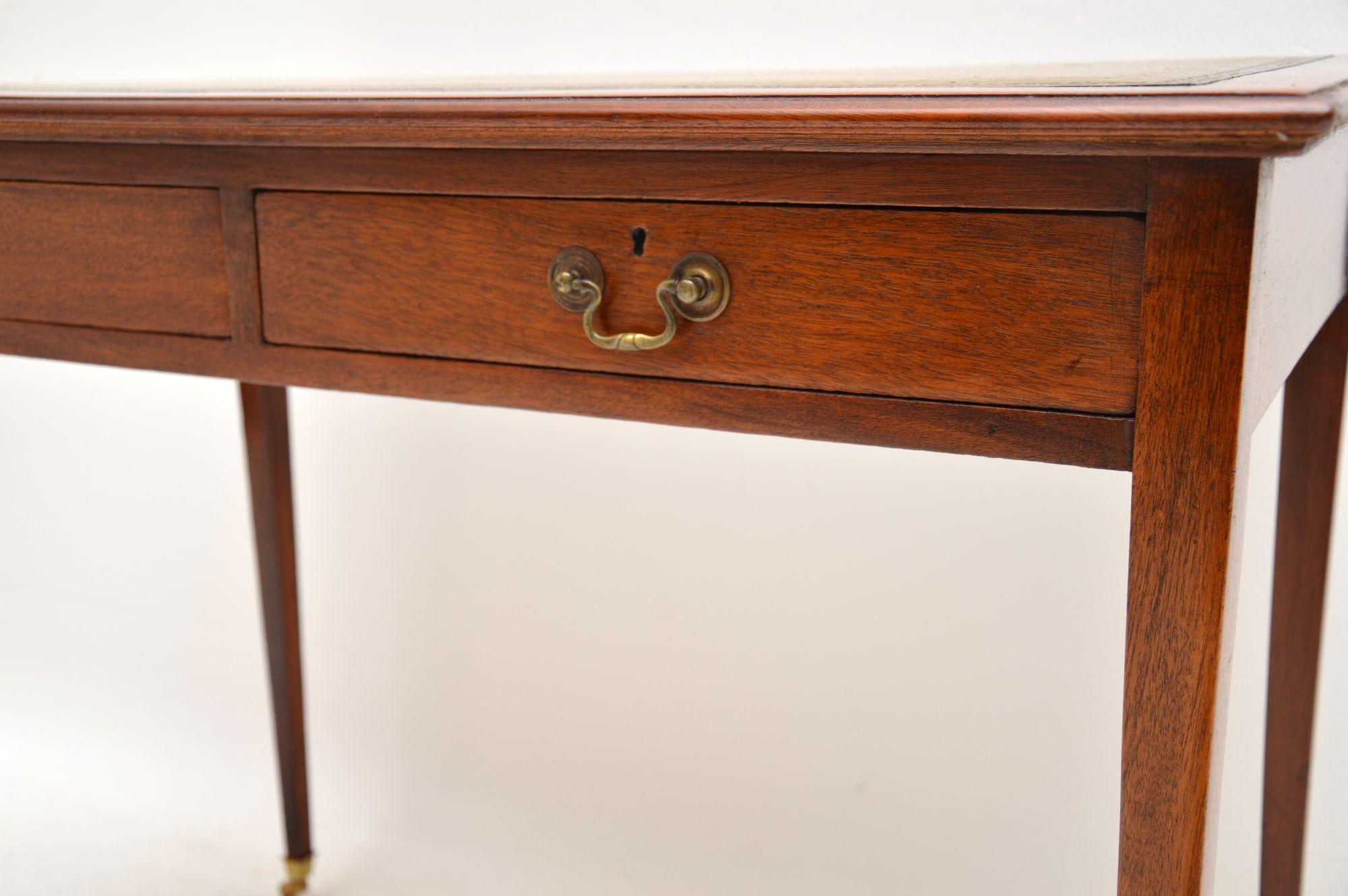 English Antique Mahogany Leather Top Writing Table Desk