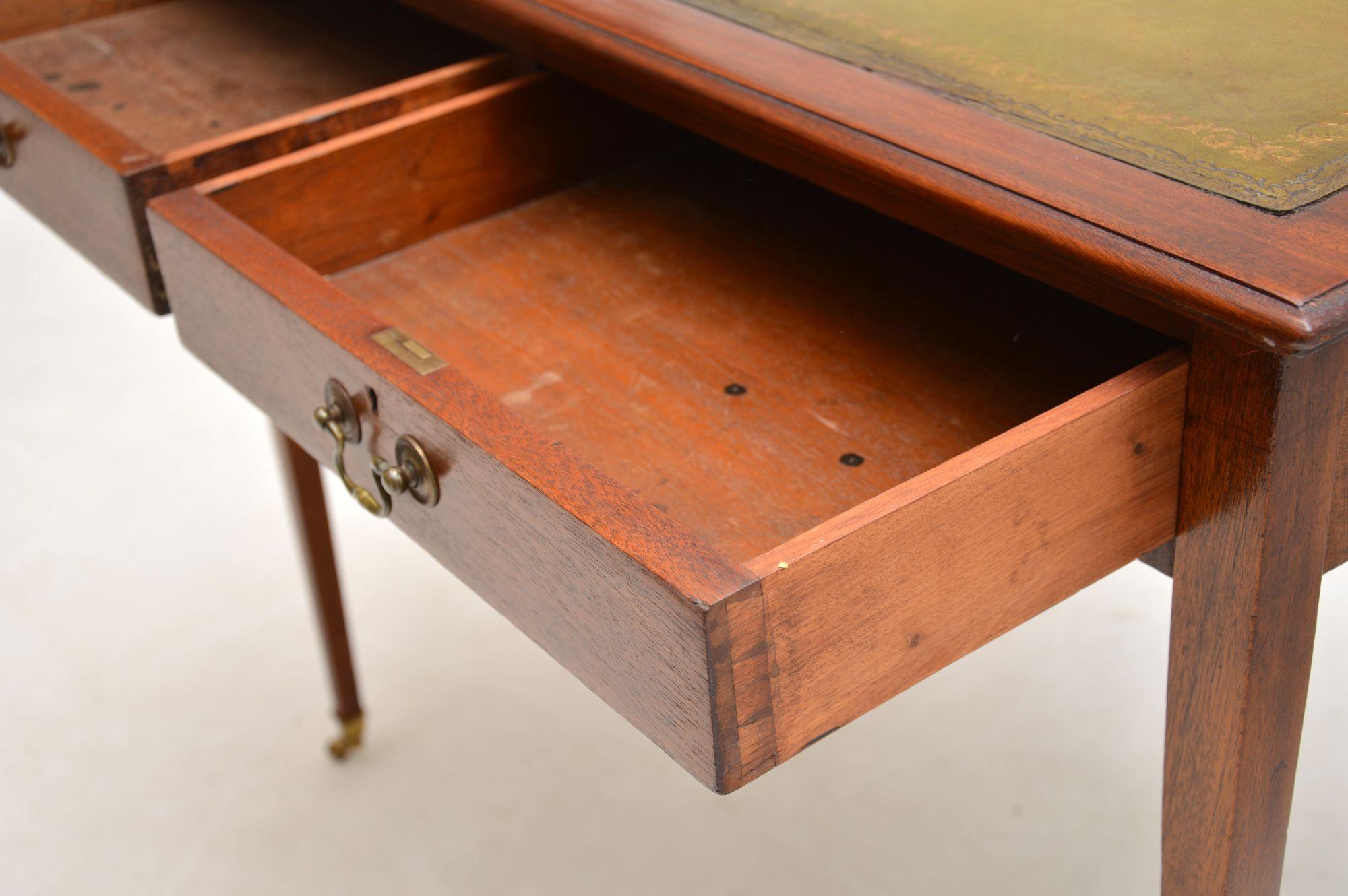 Antique Mahogany Leather Top Writing Table Desk 1