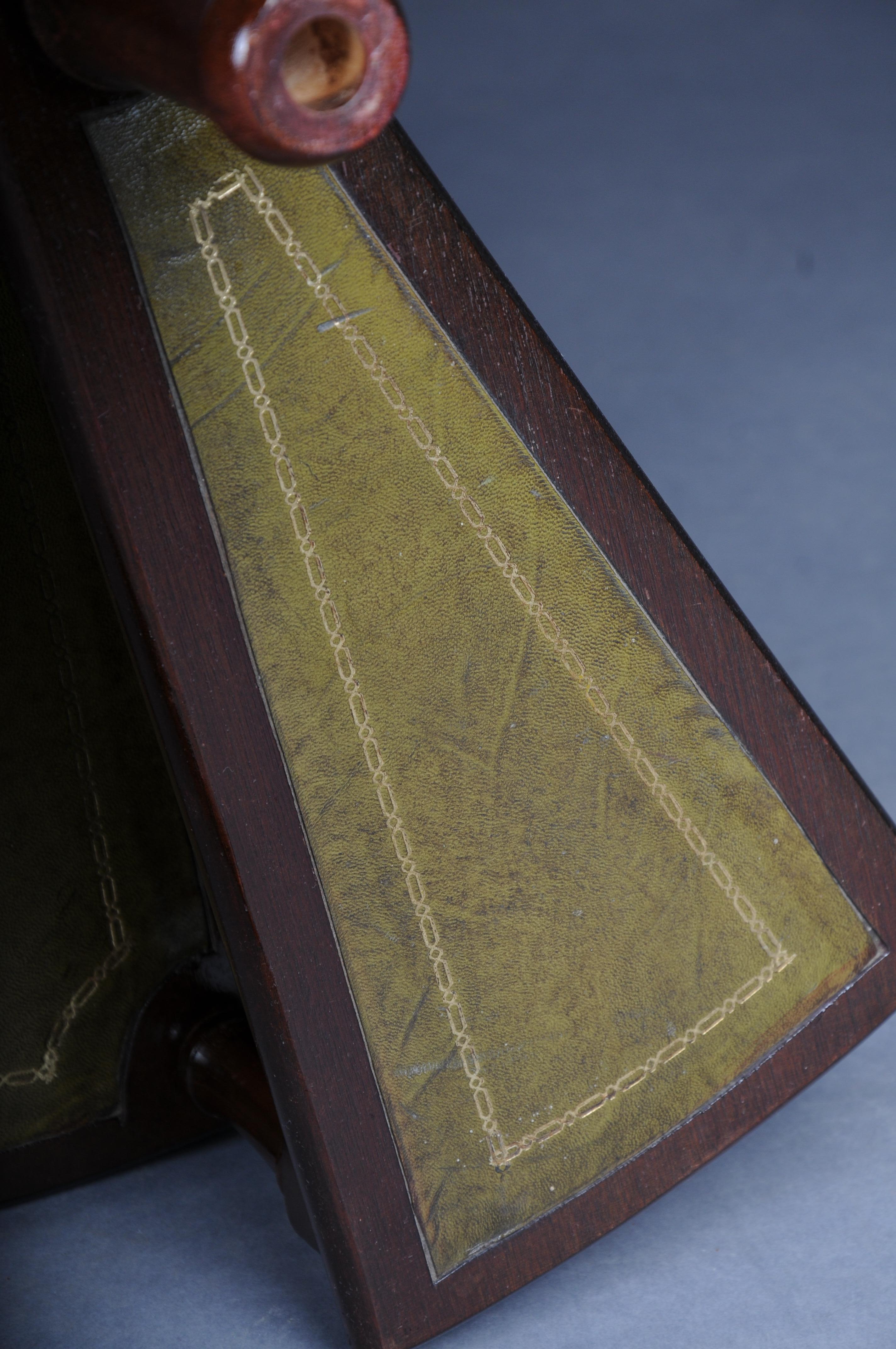 Antique mahogany library ladder, England, 20th century with green leather 9