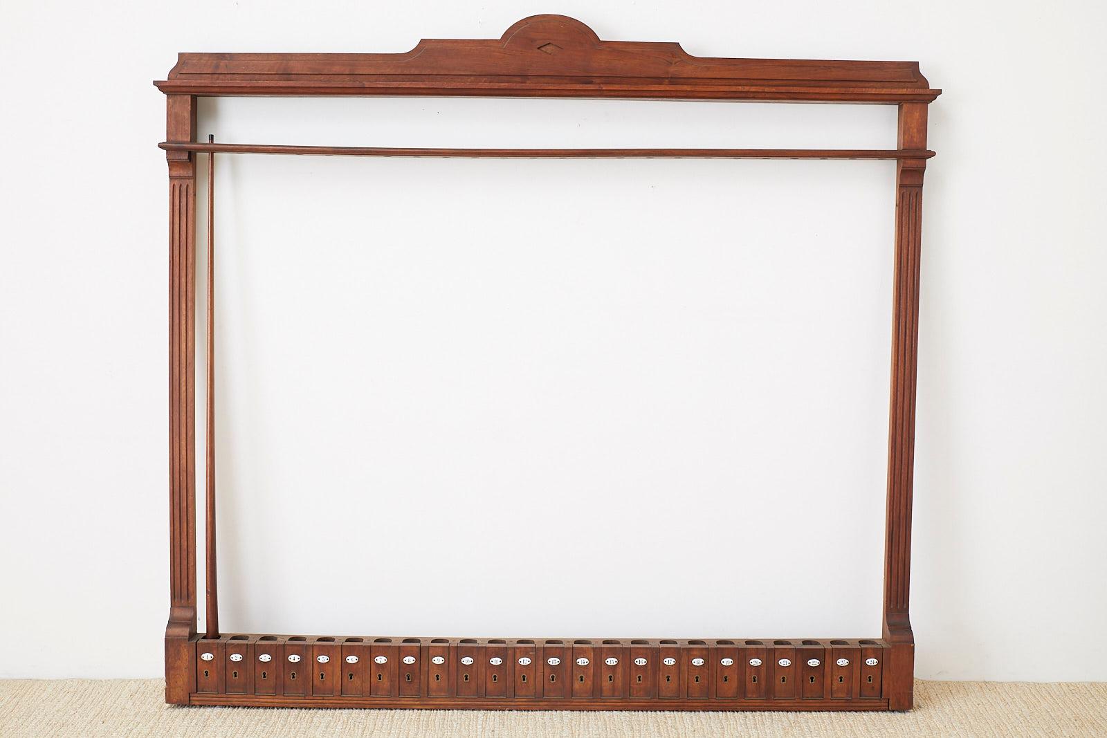 Brass Antique Mahogany Locking Billiards or Pool Cue Rack