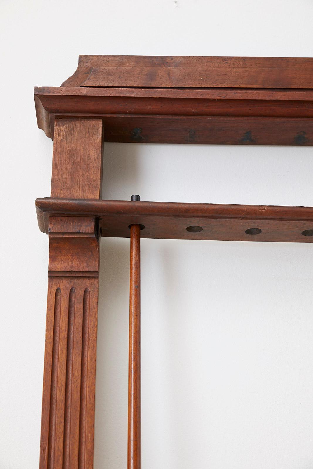 American Antique Mahogany Locking Billiards or Pool Cue Rack
