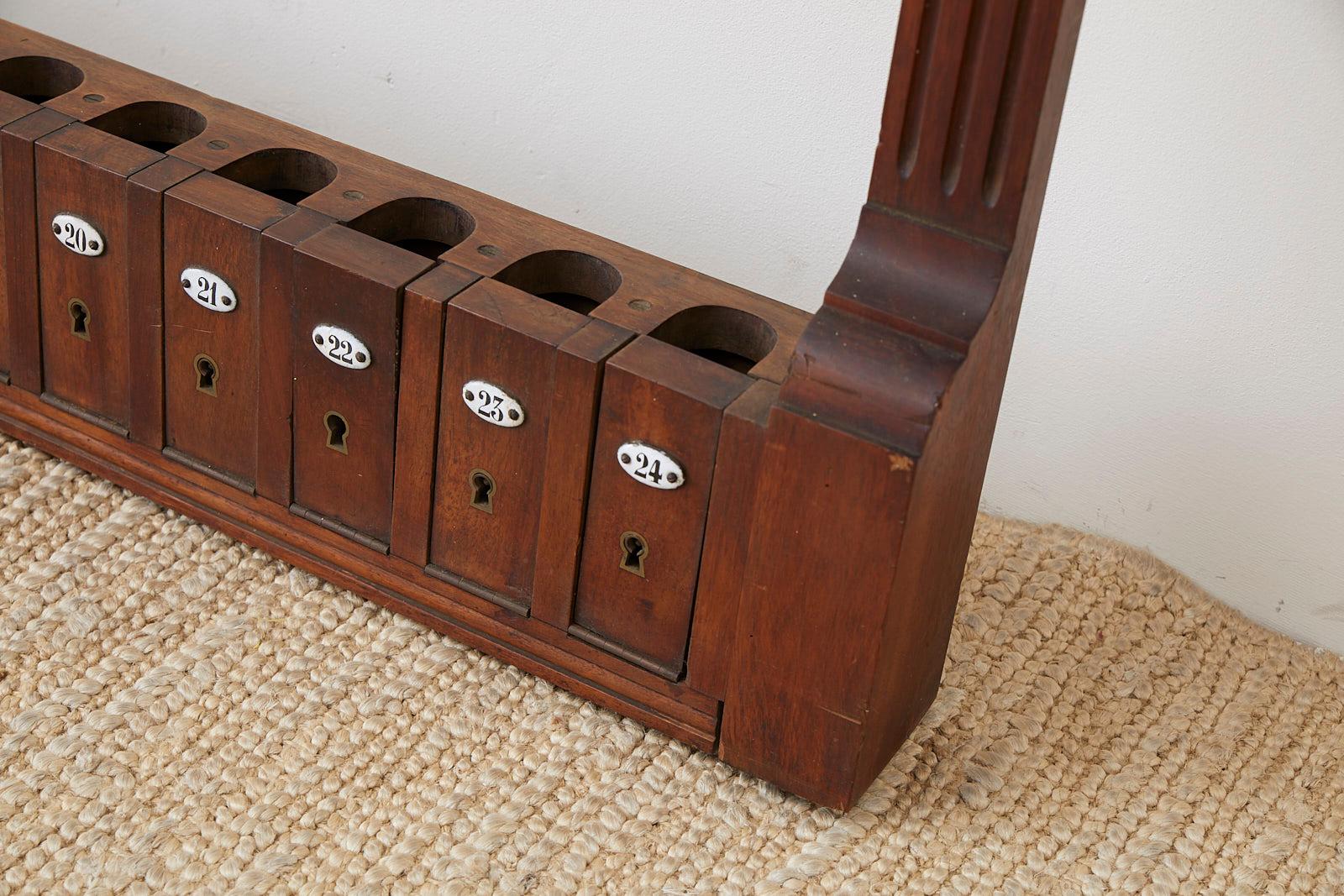 Antique Mahogany Locking Billiards or Pool Cue Rack In Good Condition In Rio Vista, CA