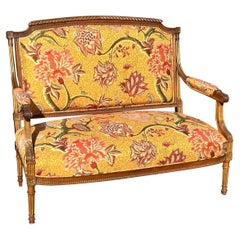 Antique Mahogany Louis XVI Sofa Settee W Schumacher Jacobean Fabric