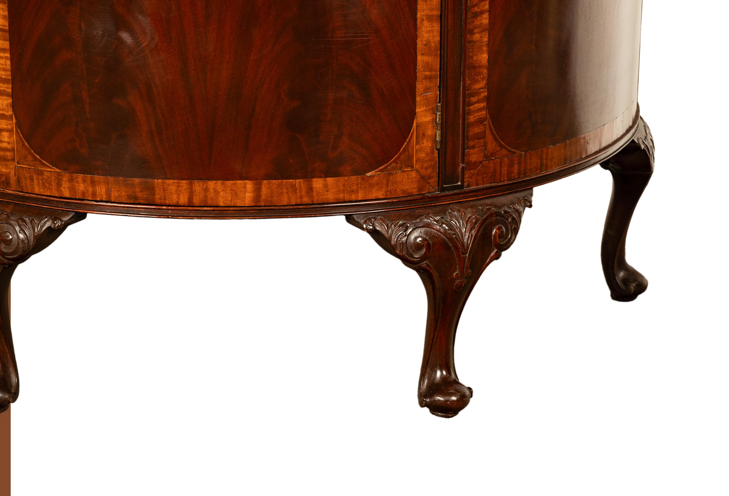Antique Mahogany Marble Top Demi-Lune Marquetry Inlaid Drinks Cabinet or Server For Sale 3