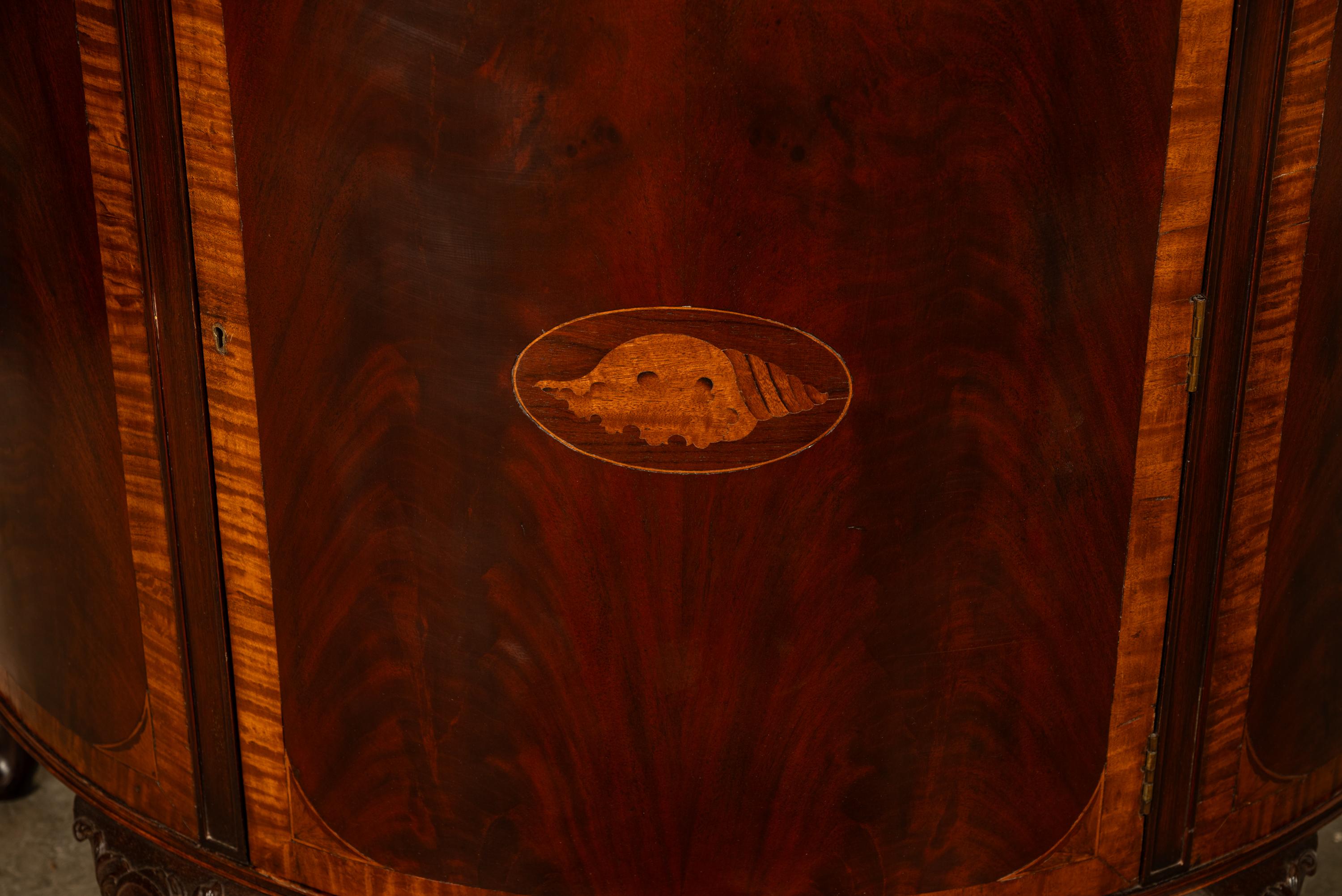 Antique Mahogany Marble Top Demi-Lune Marquetry Inlaid Drinks Cabinet or Server For Sale 1