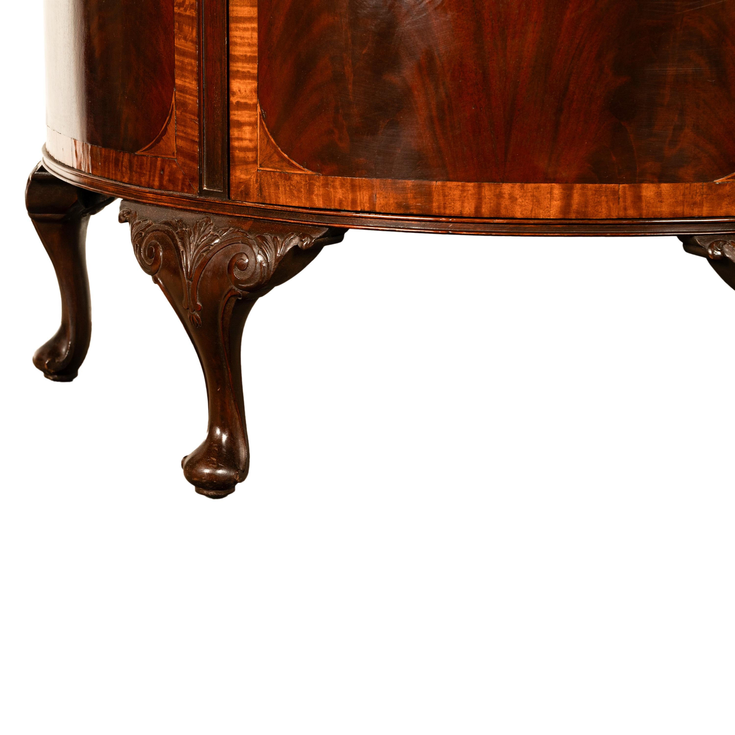 Antique Mahogany Marble Top Demi-Lune Marquetry Inlaid Drinks Cabinet or Server For Sale 2