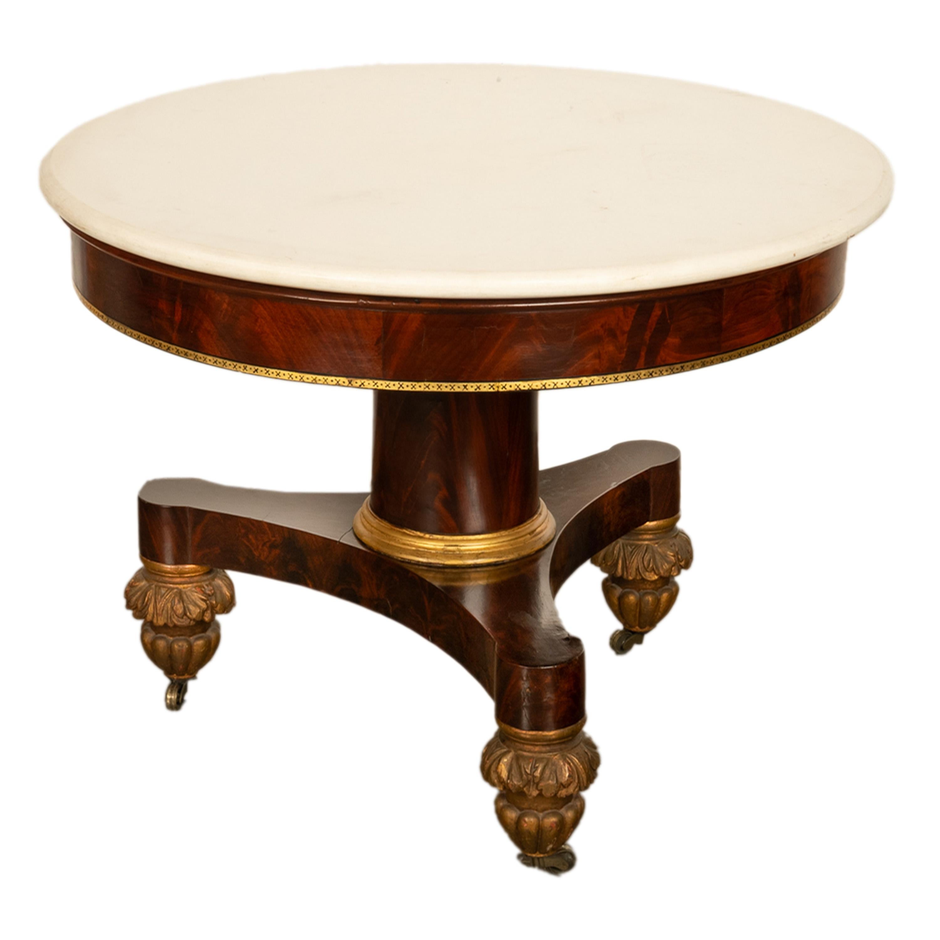 Antique Mahogany Marble Top Parcel Gilt Round Center Table NY Duncan Phyfe 1825 4