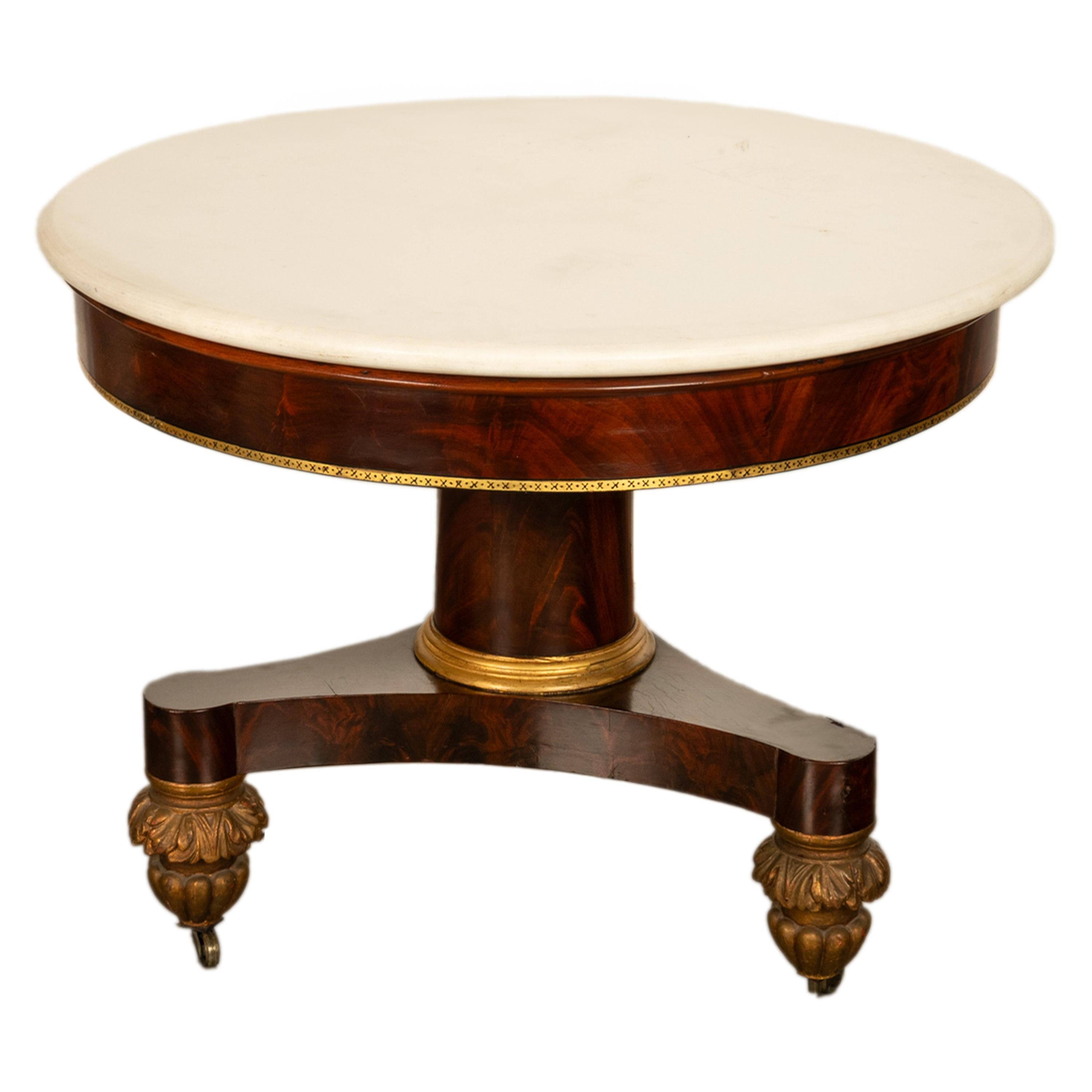 Antique Mahogany Marble Top Parcel Gilt Round Center Table NY Duncan Phyfe 1825 5