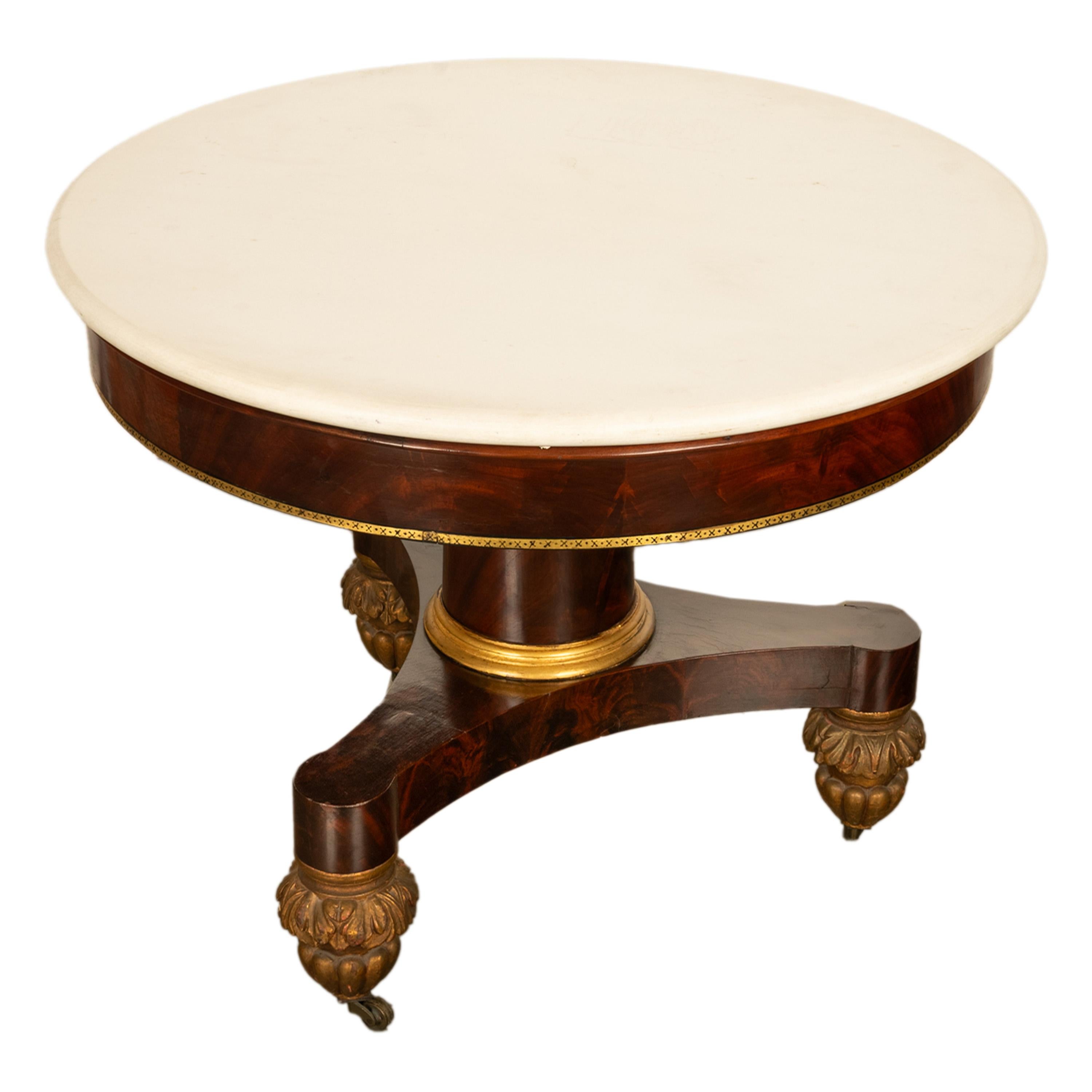 Antique Mahogany Marble Top Parcel Gilt Round Center Table NY Duncan Phyfe 1825 6