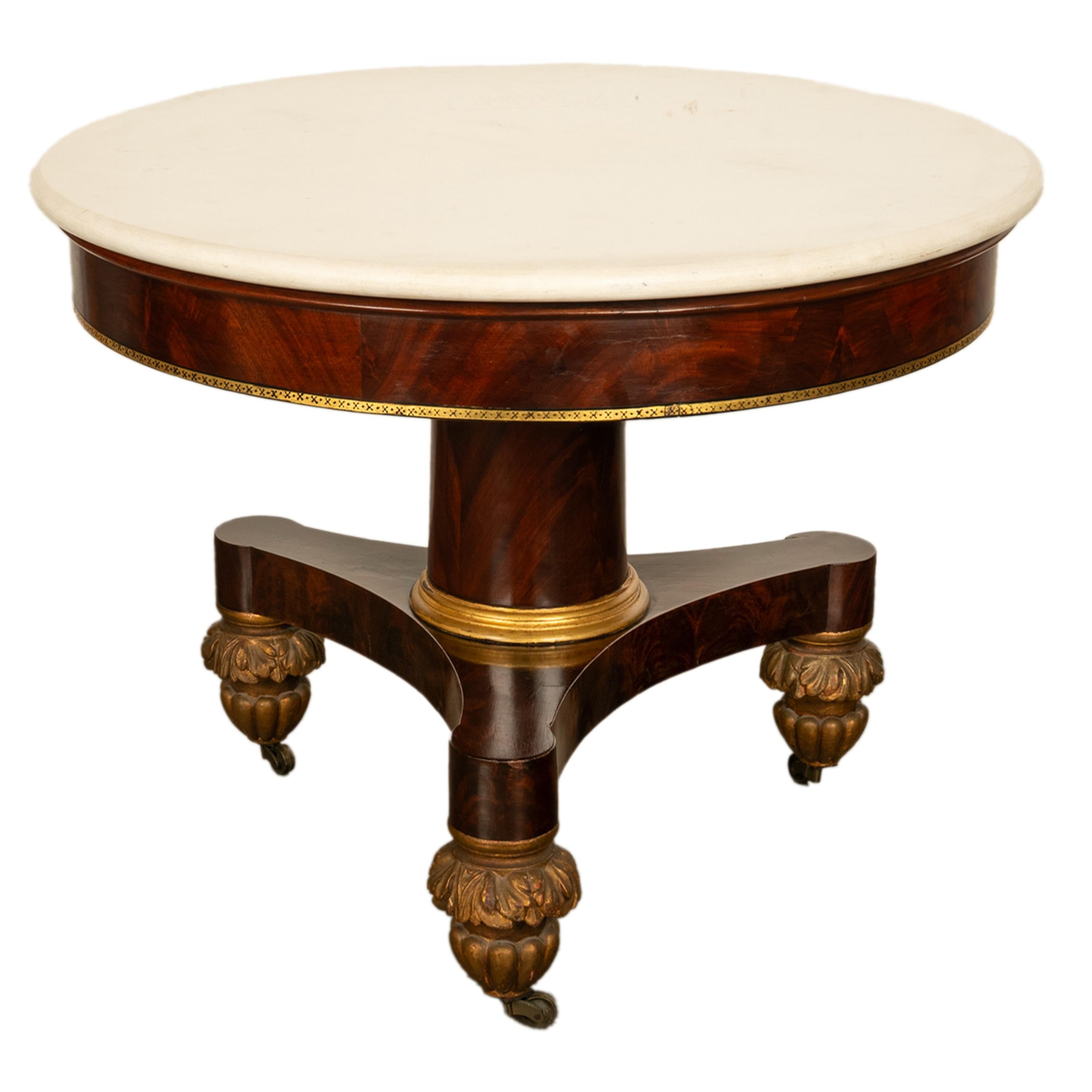 Antique Mahogany Marble Top Parcel Gilt Round Center Table NY Duncan Phyfe 1825 7
