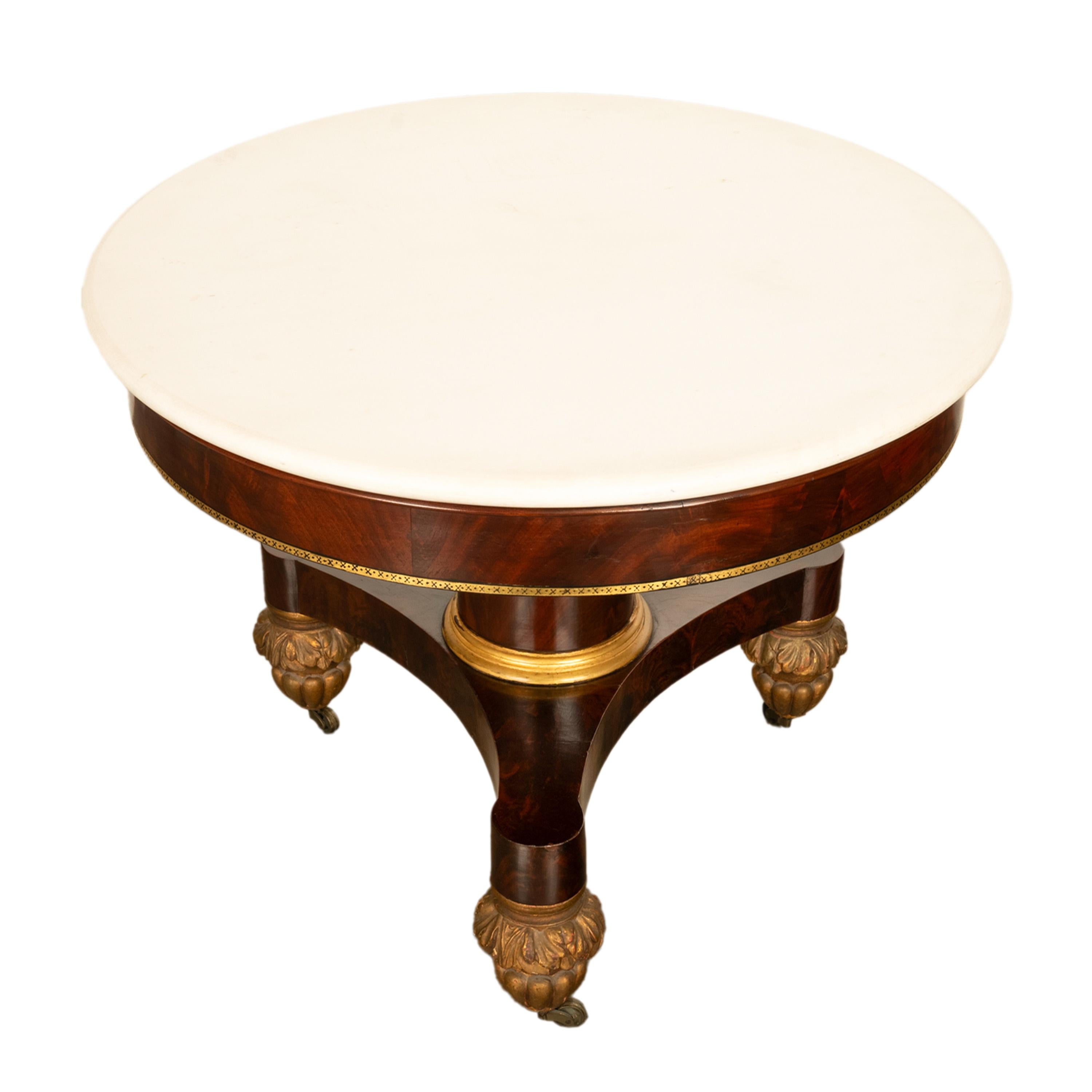 Antique Mahogany Marble Top Parcel Gilt Round Center Table NY Duncan Phyfe 1825 8