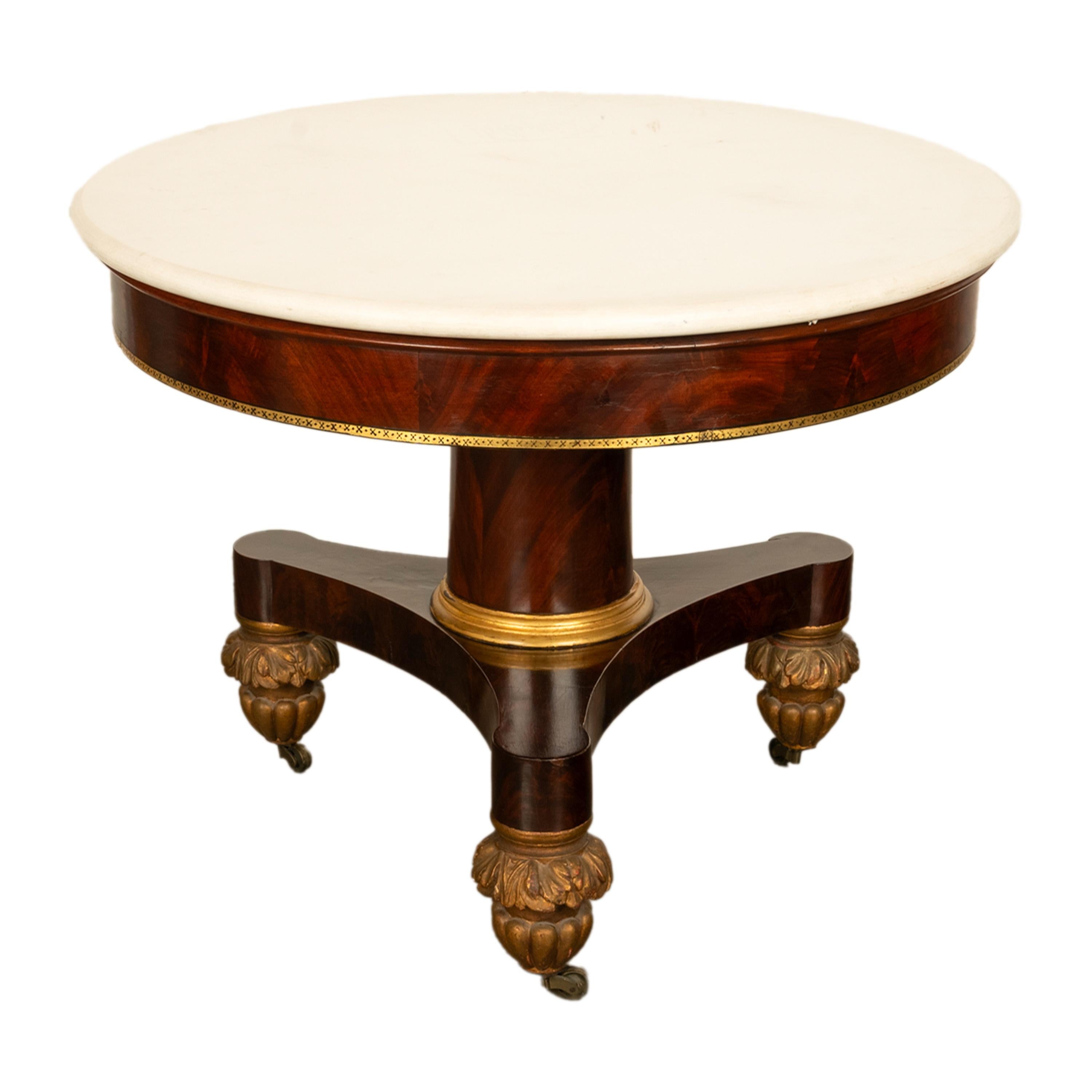 Antique Mahogany Marble Top Parcel Gilt Round Center Table NY Duncan Phyfe 1825 9