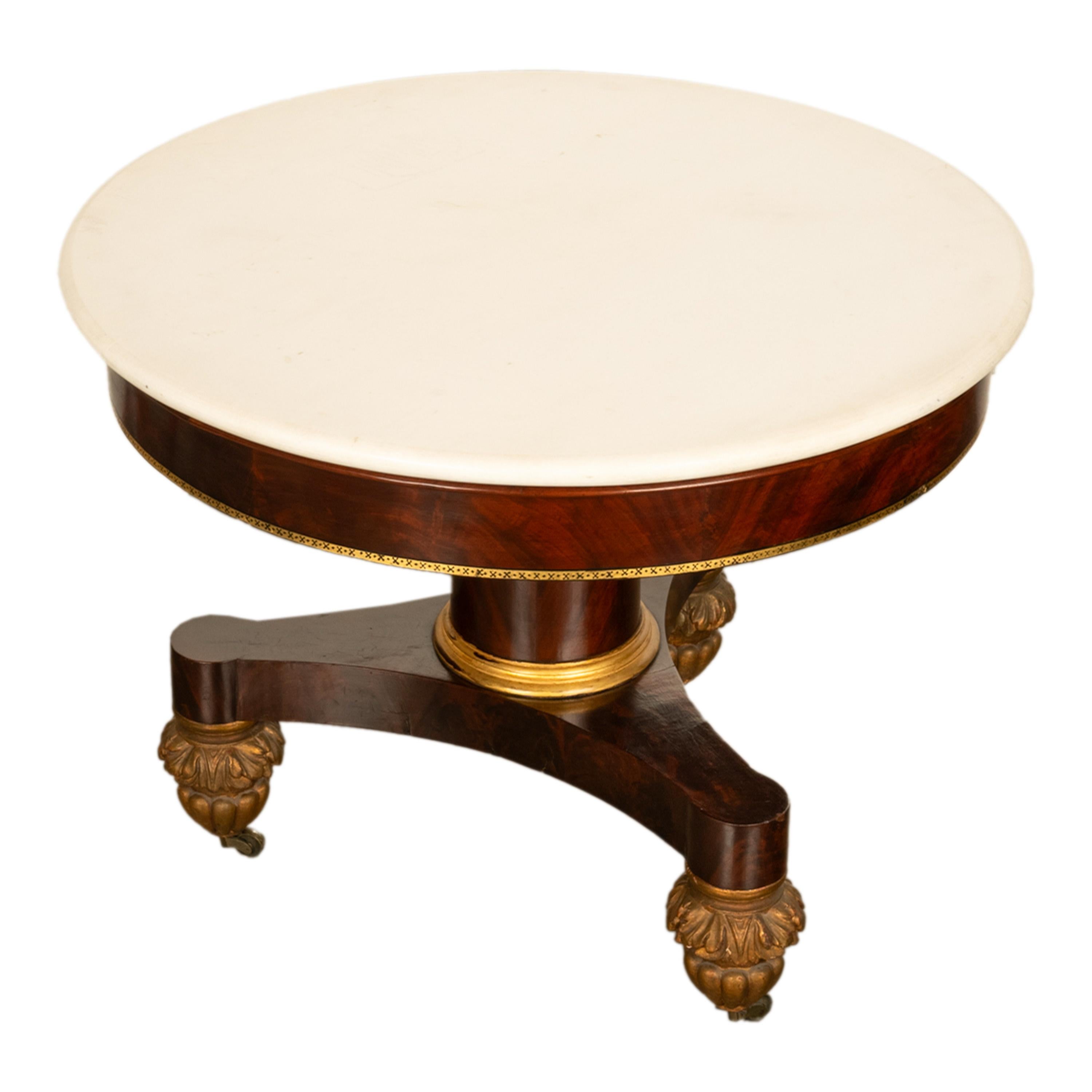 Antique Mahogany Marble Top Parcel Gilt Round Center Table NY Duncan Phyfe 1825 10