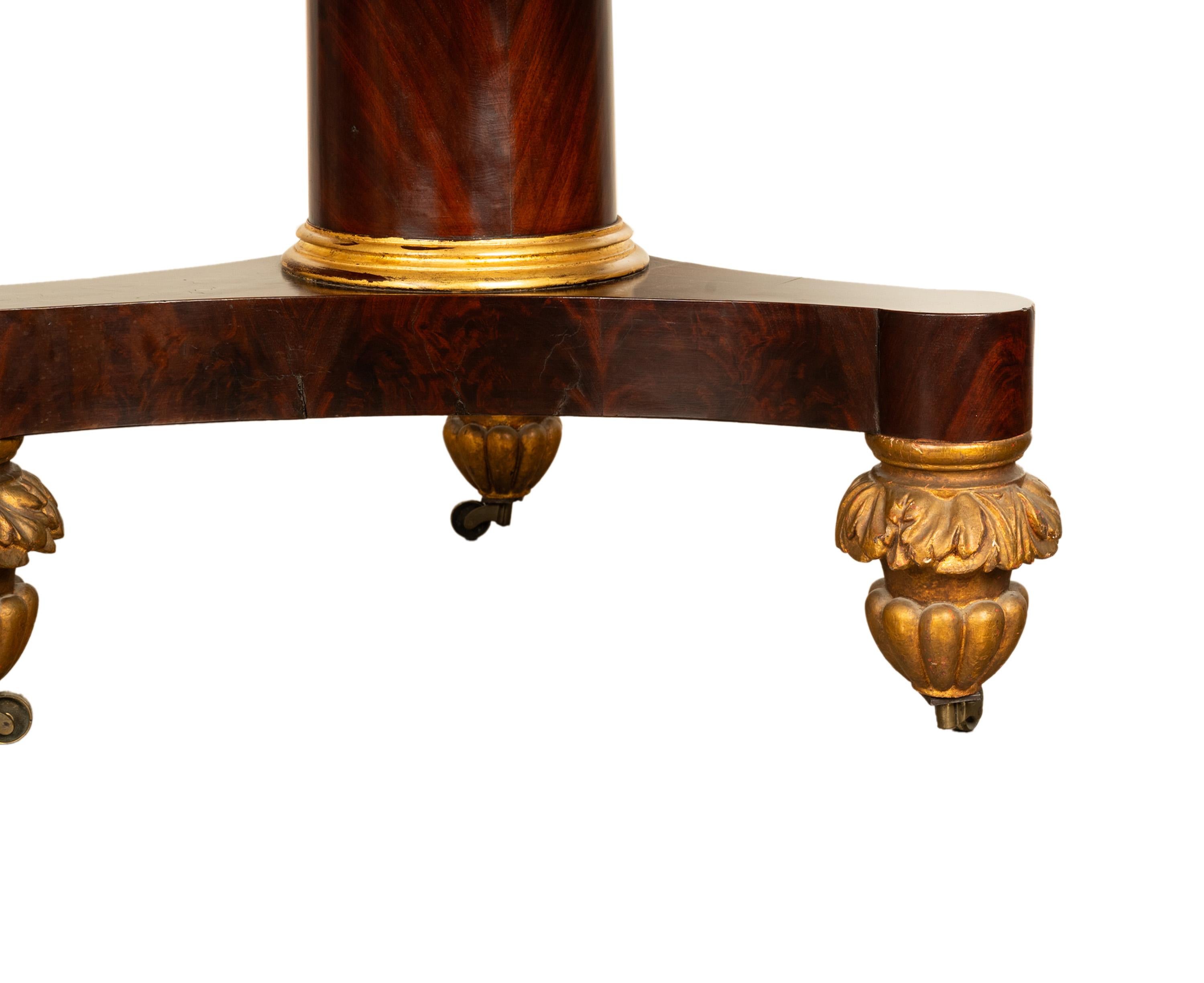 Antique Mahogany Marble Top Parcel Gilt Round Center Table NY Duncan Phyfe 1825 11