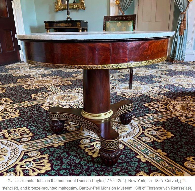 Antique Mahogany Marble Top Parcel Gilt Round Center Table NY Duncan Phyfe 1825 12