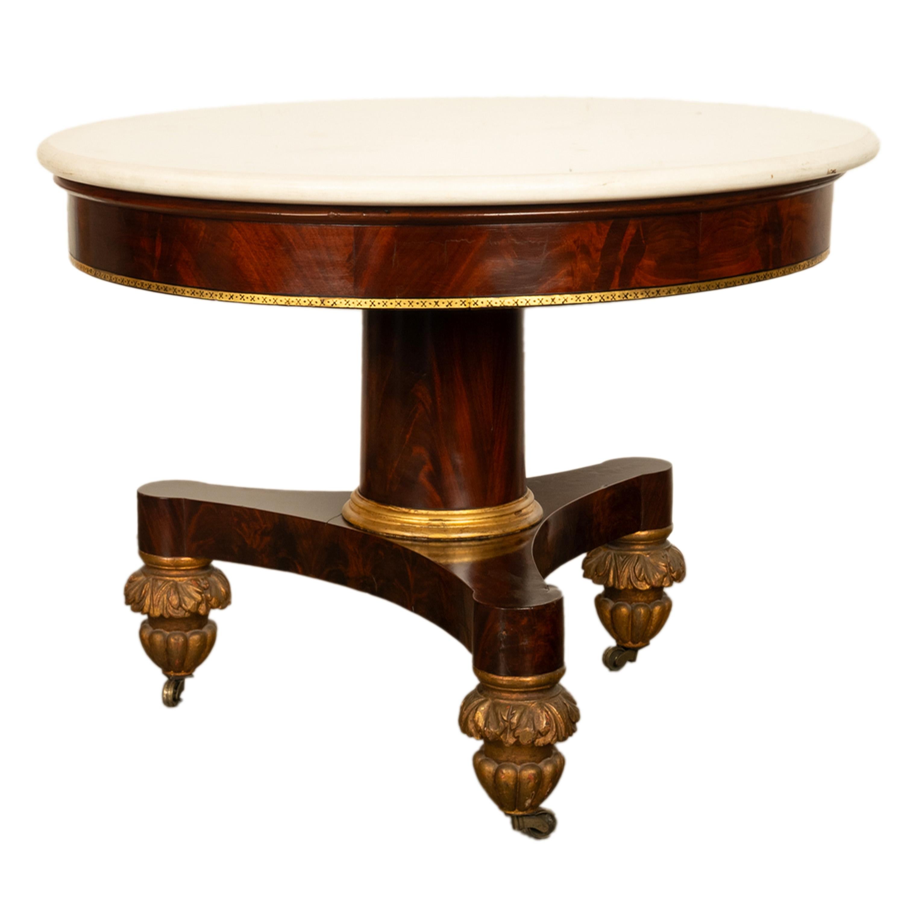 Antique Mahogany Marble Top Parcel Gilt Round Center Table NY Duncan Phyfe 1825 3