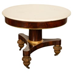 Antique Mahogany Marble Top Parcel Gilt Round Center Table NY Duncan Phyfe 1825