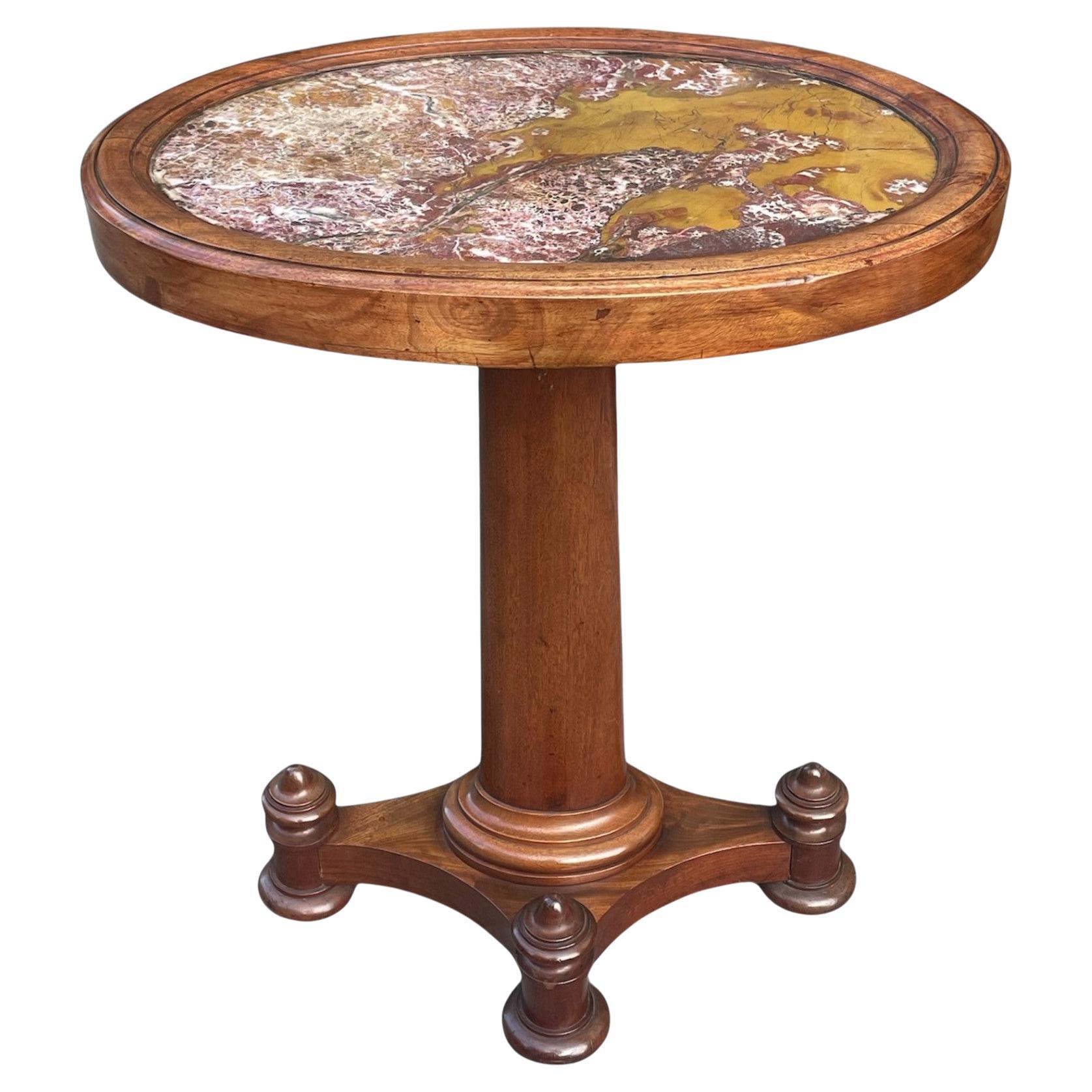 Lámpara antigua de caoba con tapa de mármol Mesa auxiliar inglesa victoriana 19Ct