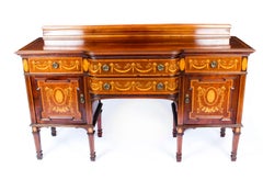 Antique Mahogany and Marquetry Inlaid Bowfront Sideboard, 19th Century