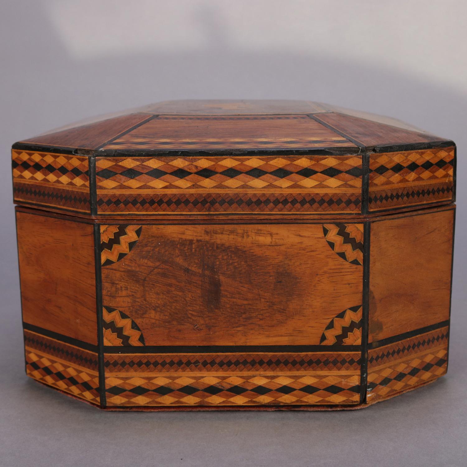 Antique Mahogany Marquetry Jewelry Box, Ebonized and Satinwood Inlay 4
