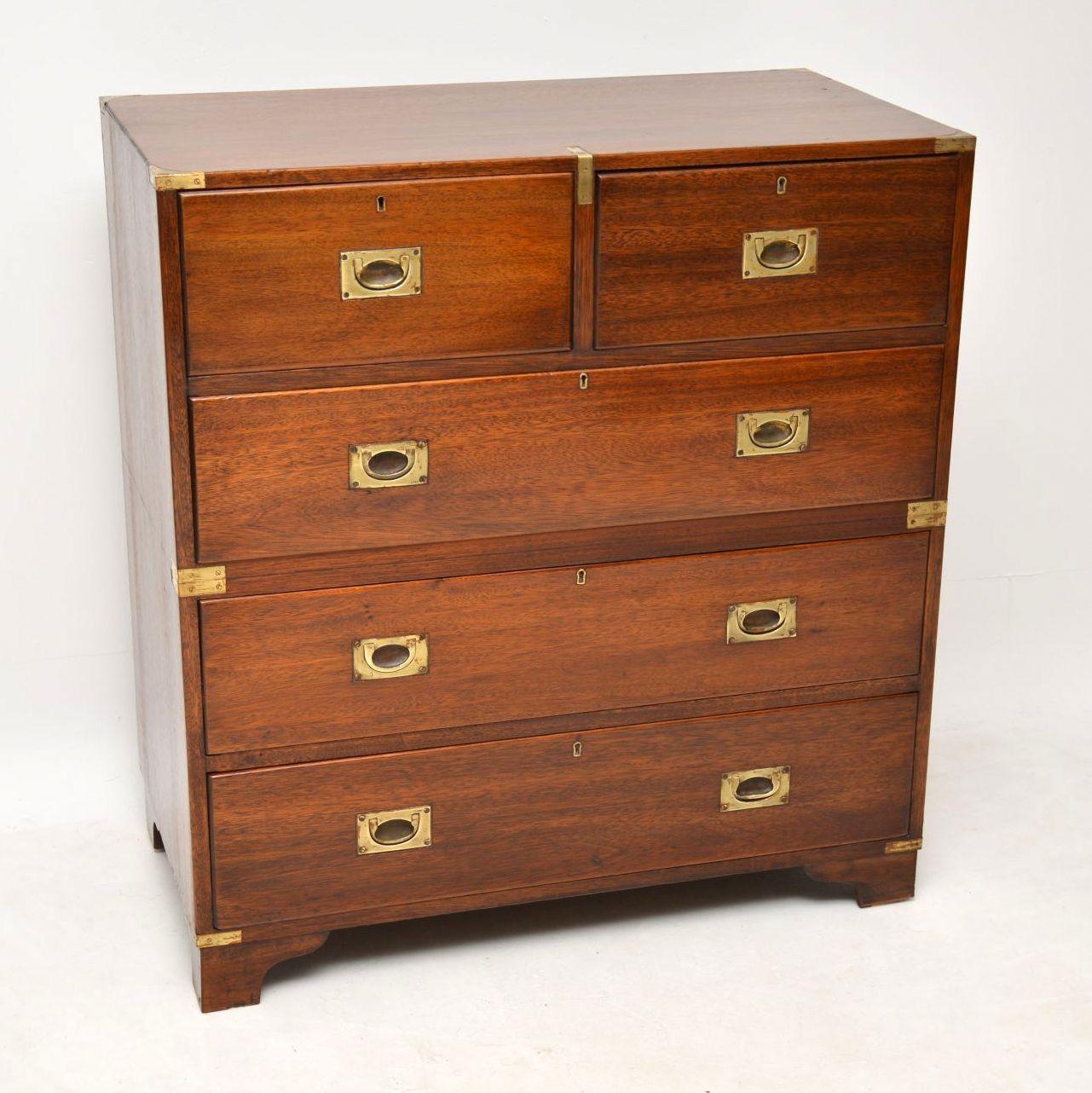 English Antique Mahogany Military Campaign Chest of Drawers
