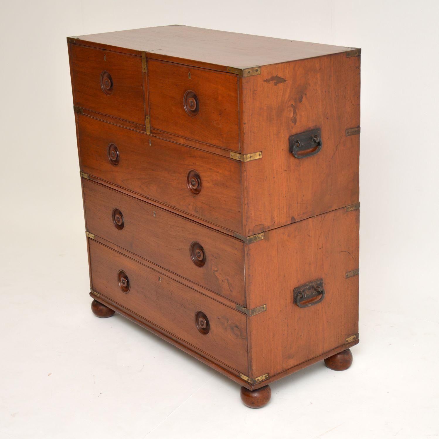 English Antique Mahogany Military Campaign Chest of Drawers