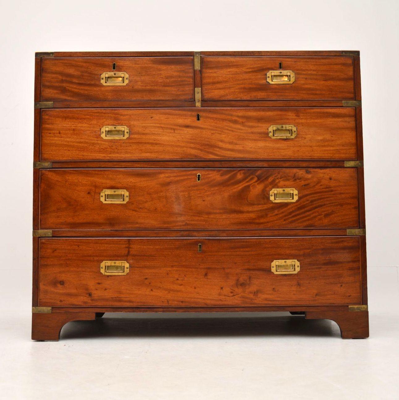 19th Century Antique Mahogany Military Campaign Chest of Drawers