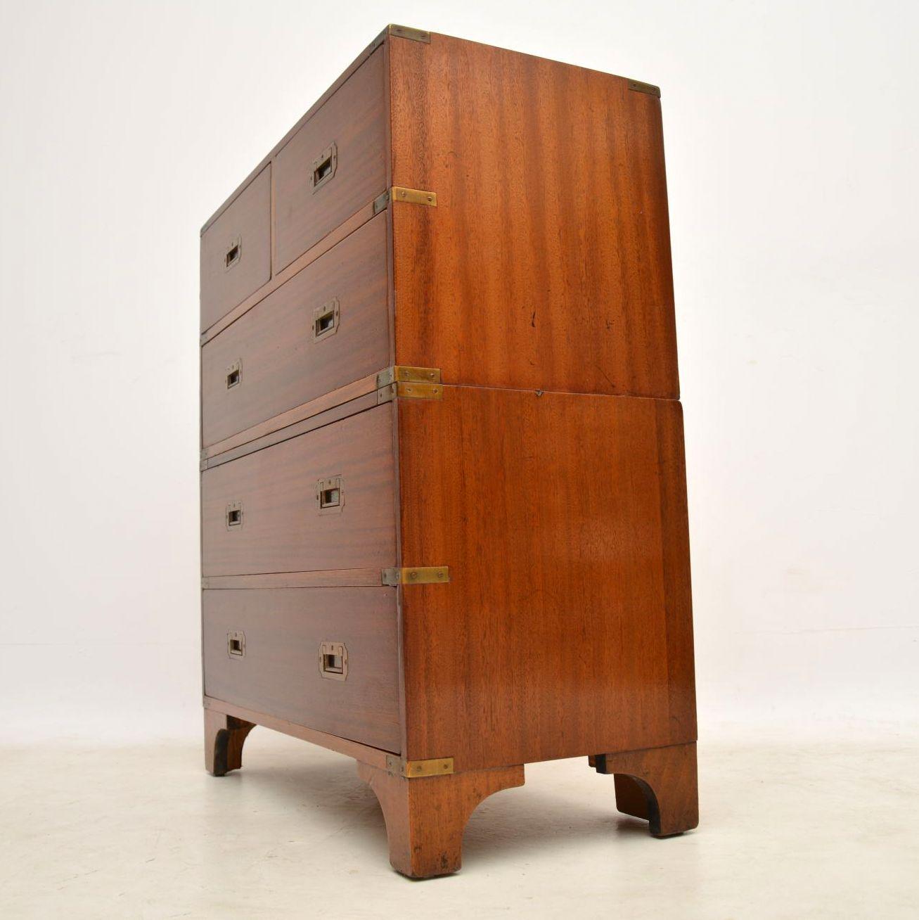 Mid-20th Century Antique Mahogany Military Campaign Chest of Drawers
