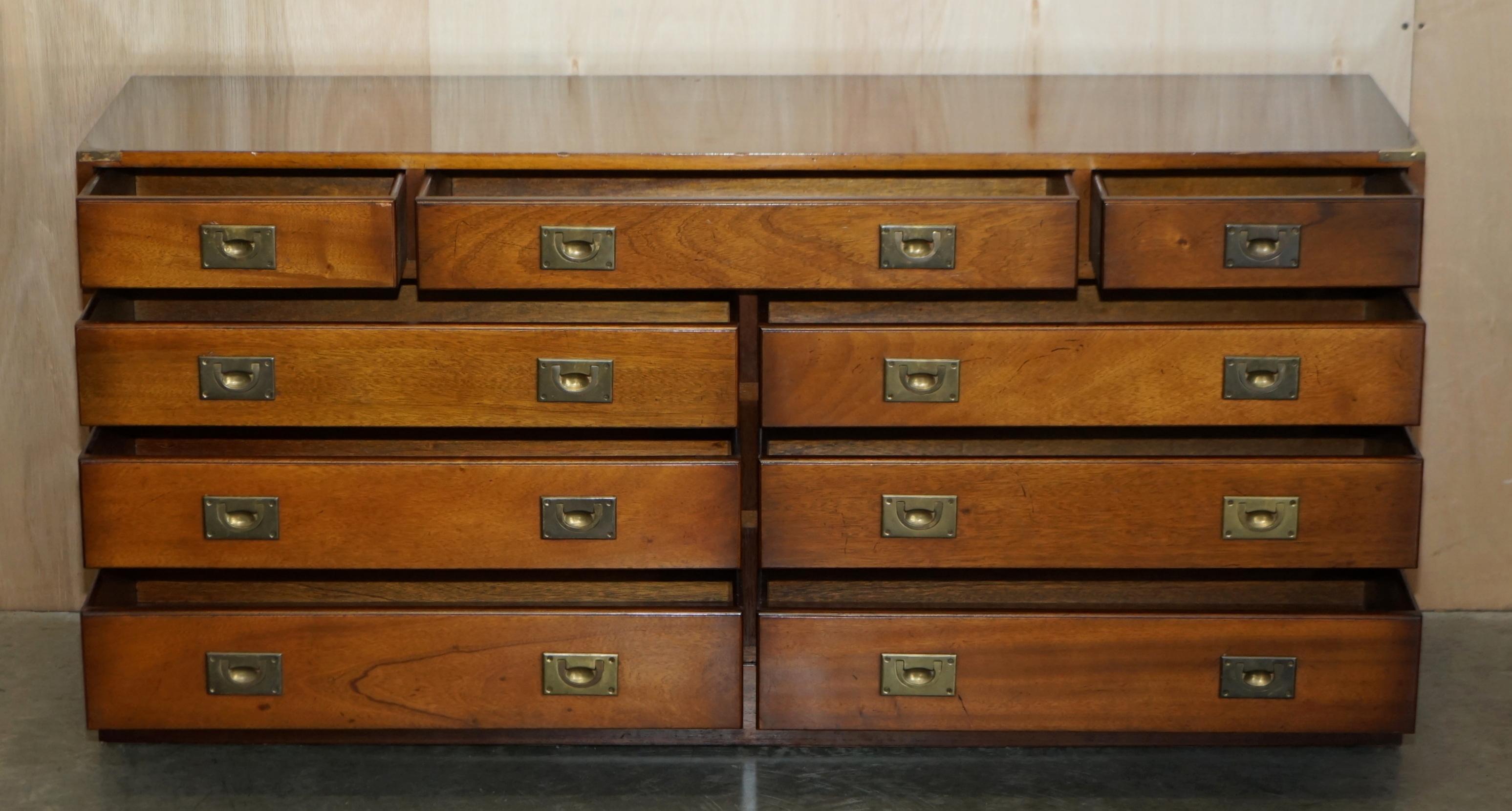 Antique Hardwood Military Campaign Sideboard Bank of Drawers with Brass Handles 11