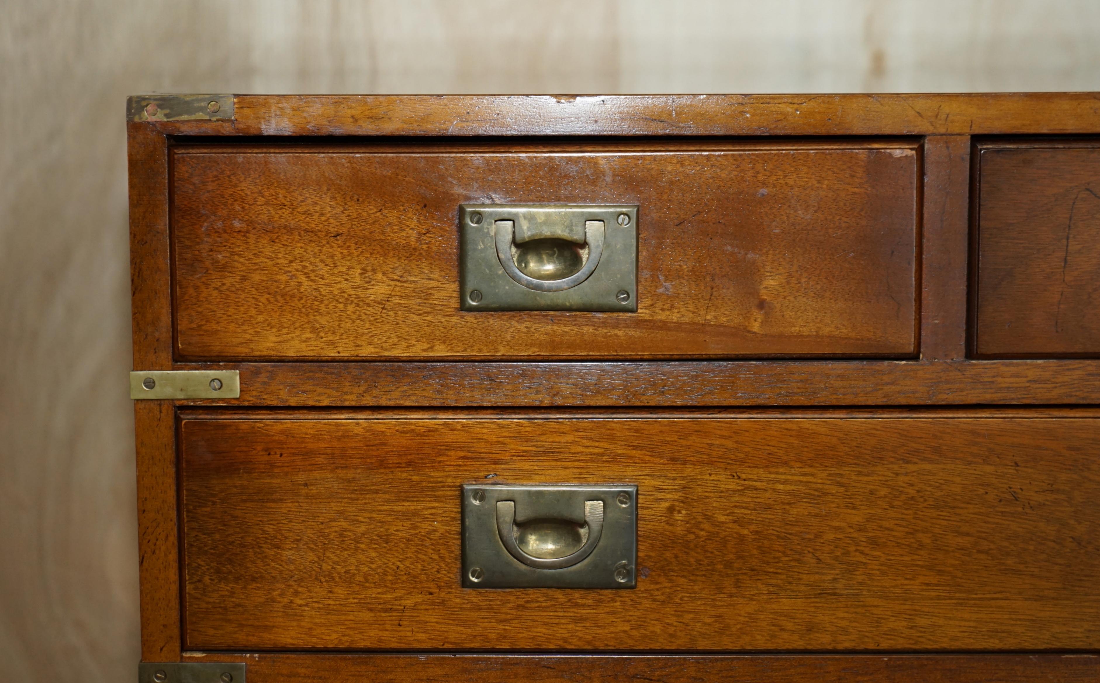 Hand-Crafted Antique Hardwood Military Campaign Sideboard Bank of Drawers with Brass Handles